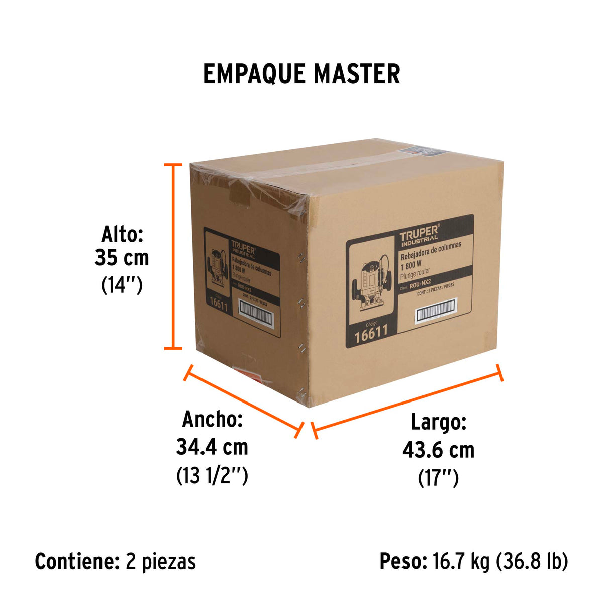 Router (Rebajadora) 1800W, 2-1/2 HP, TRUPER INDUSTRIAL