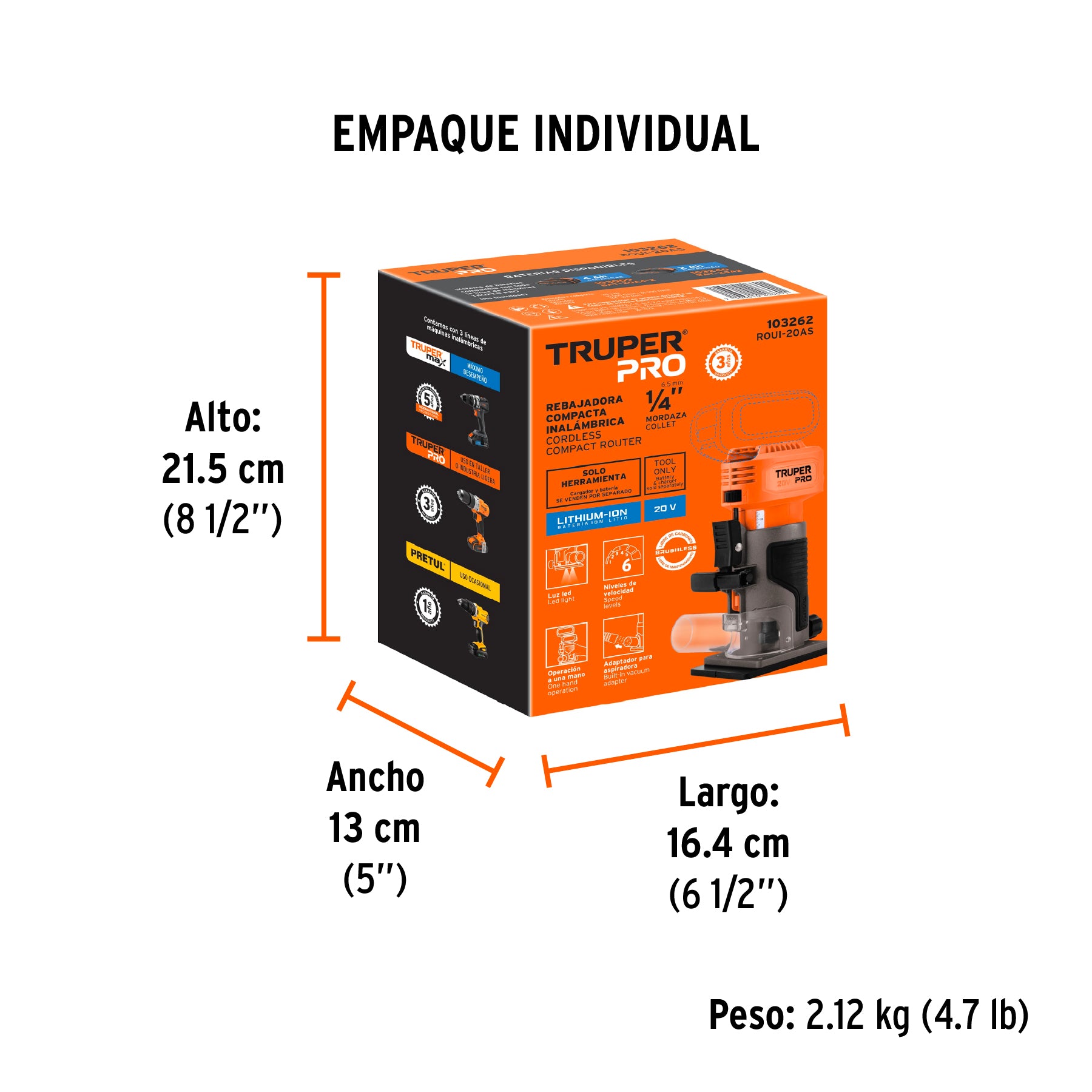 Router inal. 20V, s/accesorios, TRUPER PRO