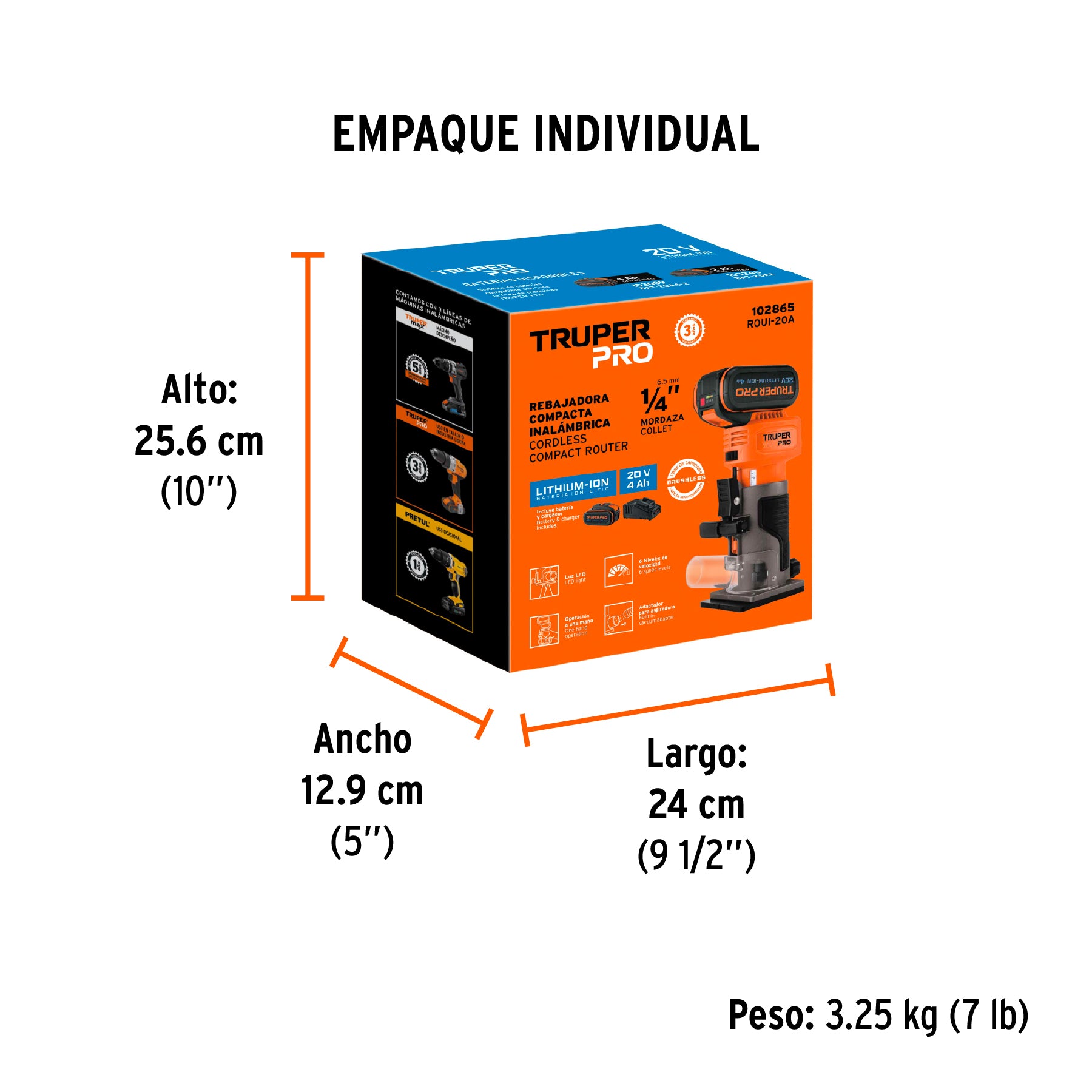 Router inal. 20V, 1 bat. 4Ah, 1 carg. TRUPER PRO