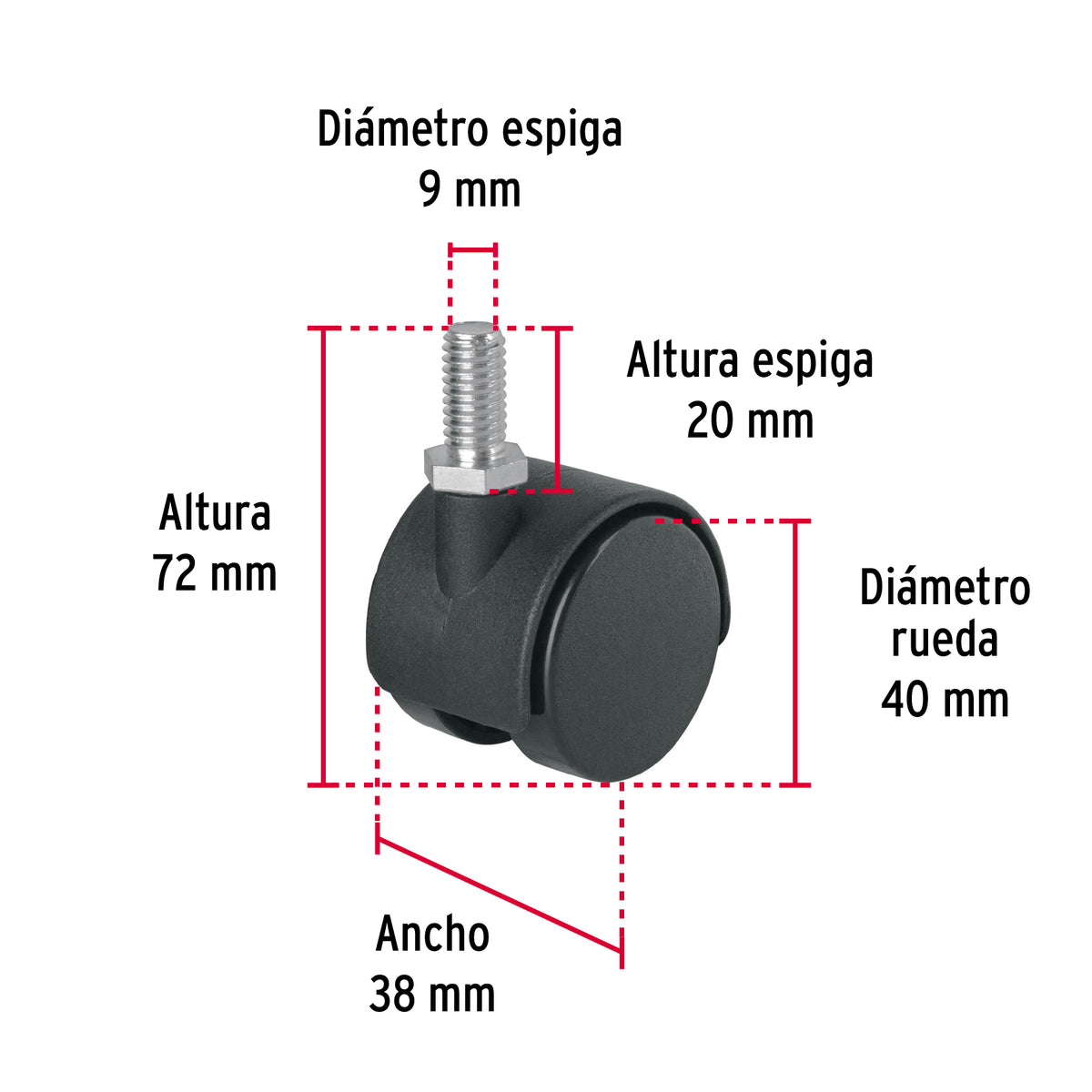 Rodaja tipo yoyo con espiga 40 mm