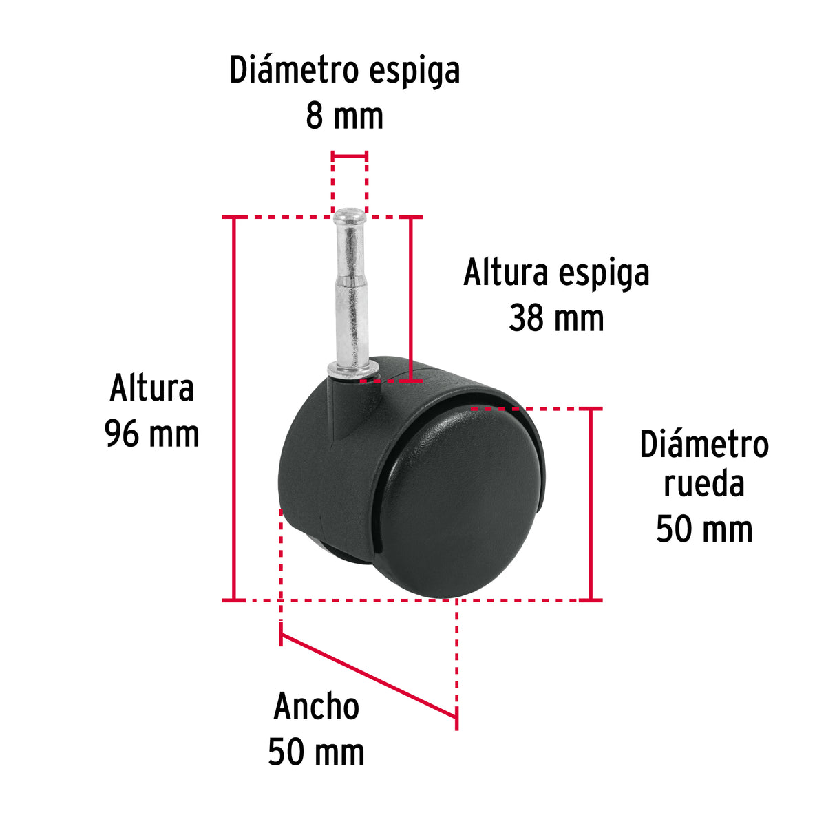 Rodaja tipo yoyo con espiga tipo socket 50 mm