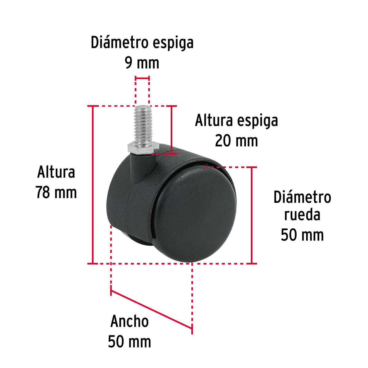 Rodaja tipo yoyo con espiga 50 mm