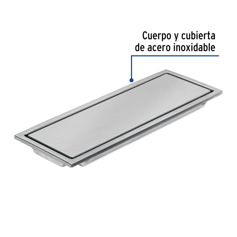 Resumidero largo reversible de 12', acero inox, Aqua