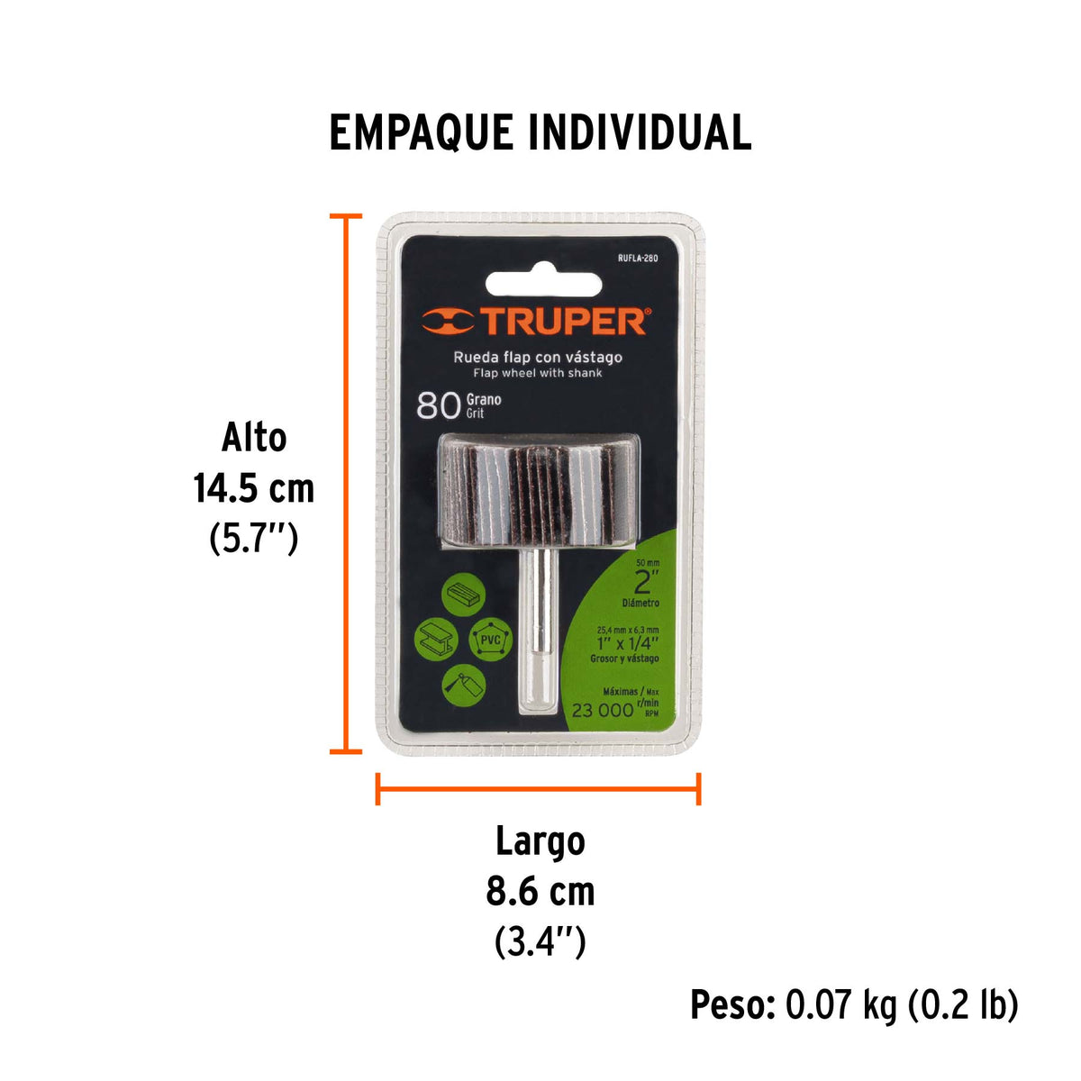 Rueda flap de 2", grano 80