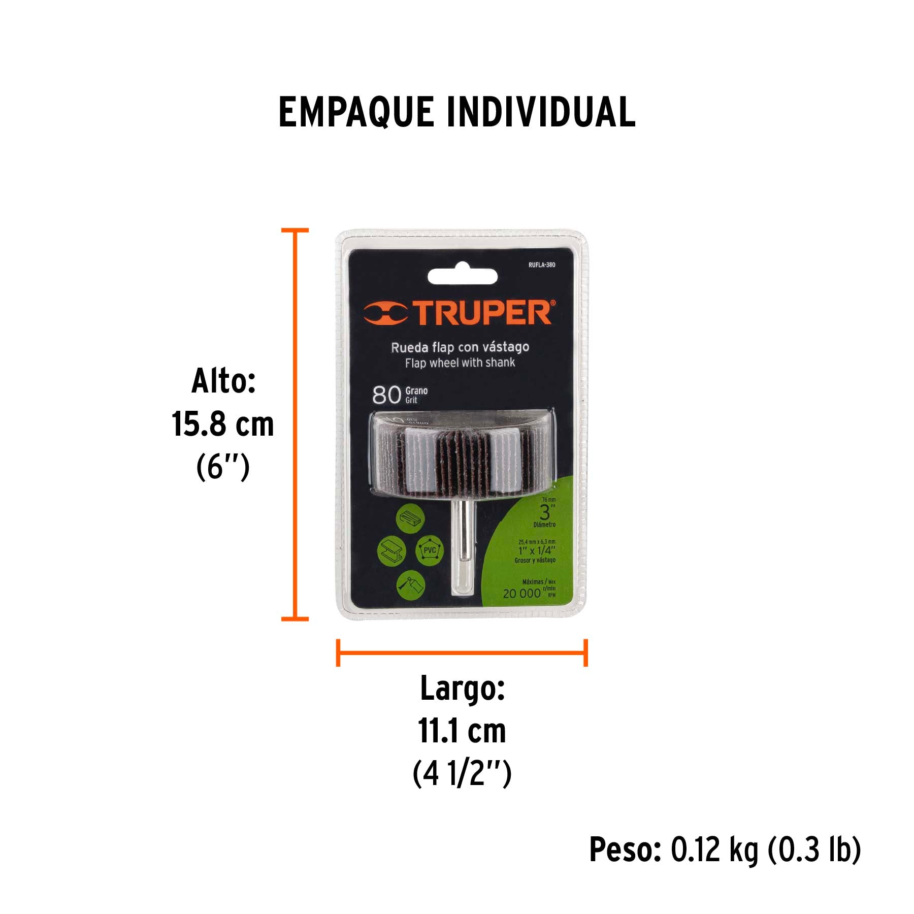 Rueda flap de 3", grano 80