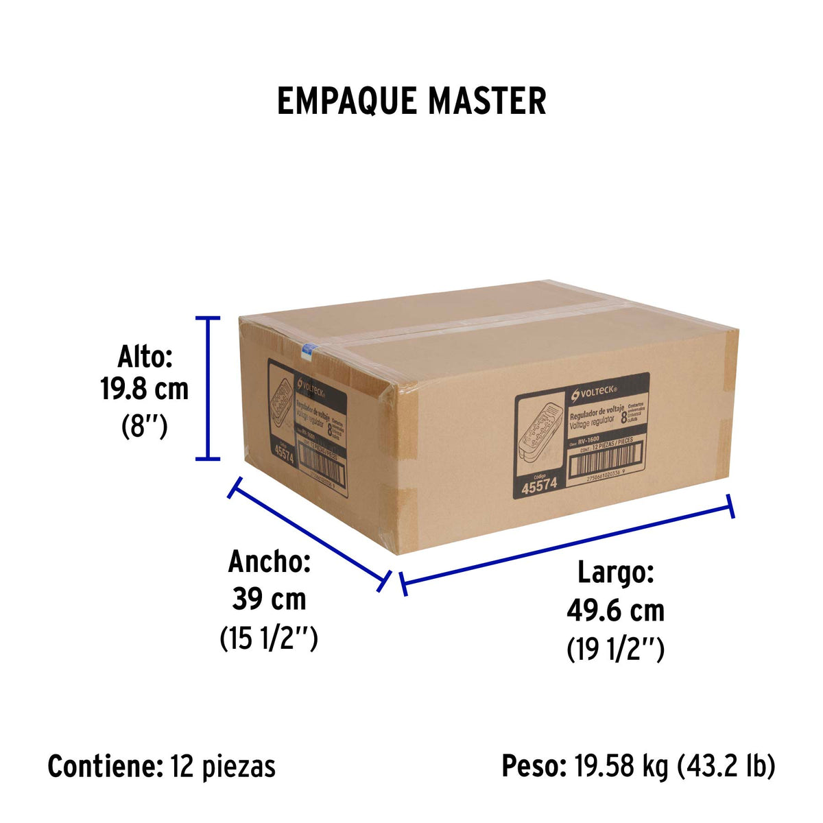 Regulador de voltaje de 1600 VA / 800 W 8 contactos, Volteck