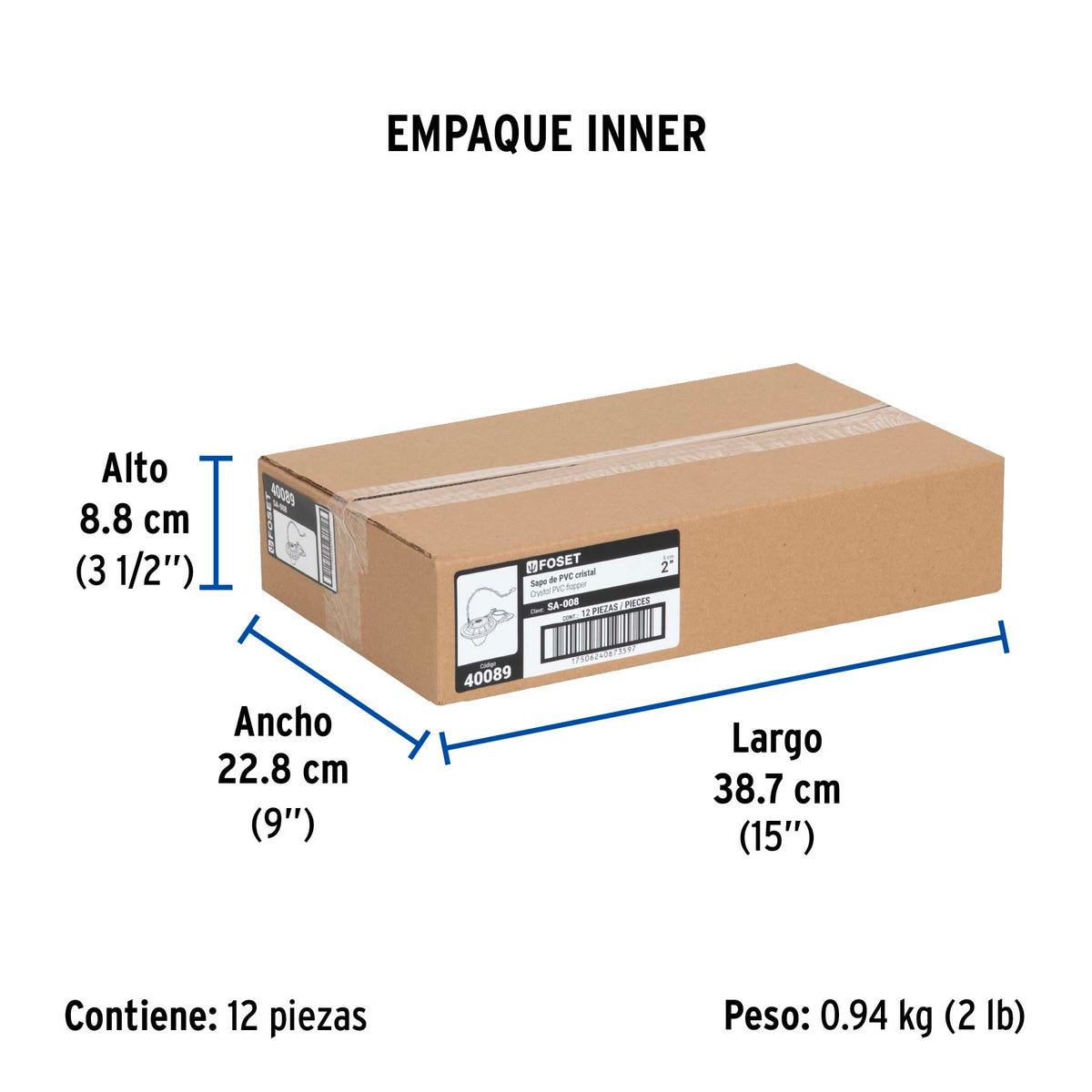 Sapo para WC, PVC transparente con cadena inoxidable, 2"