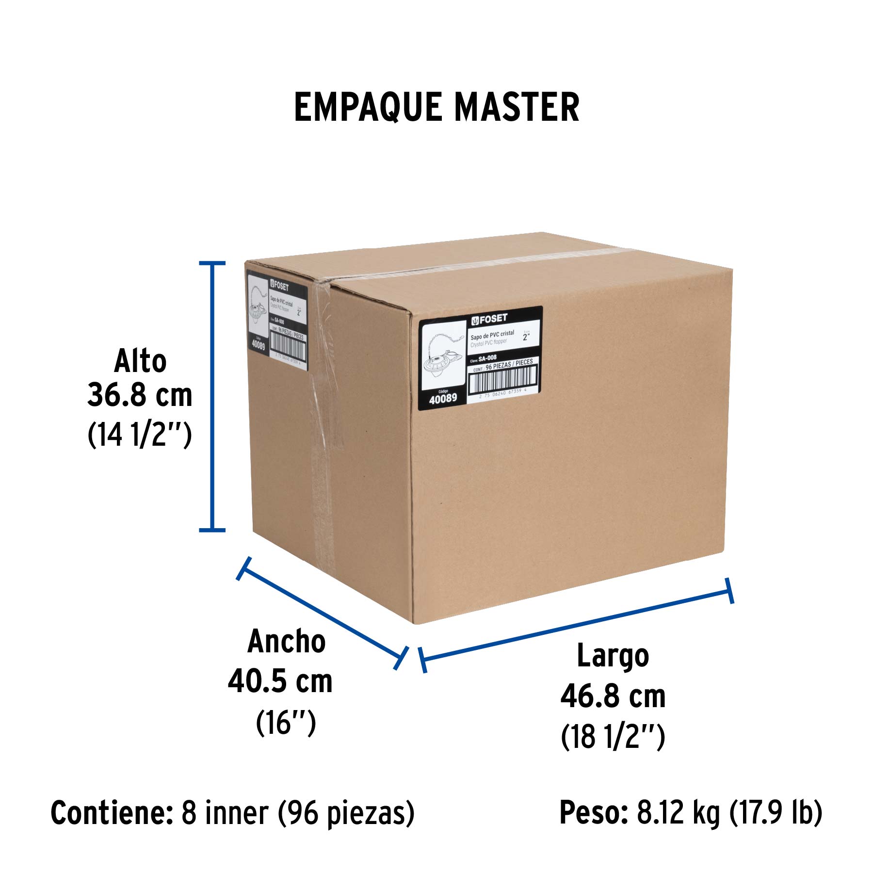 Sapo para WC, PVC transparente con cadena inoxidable, 2"