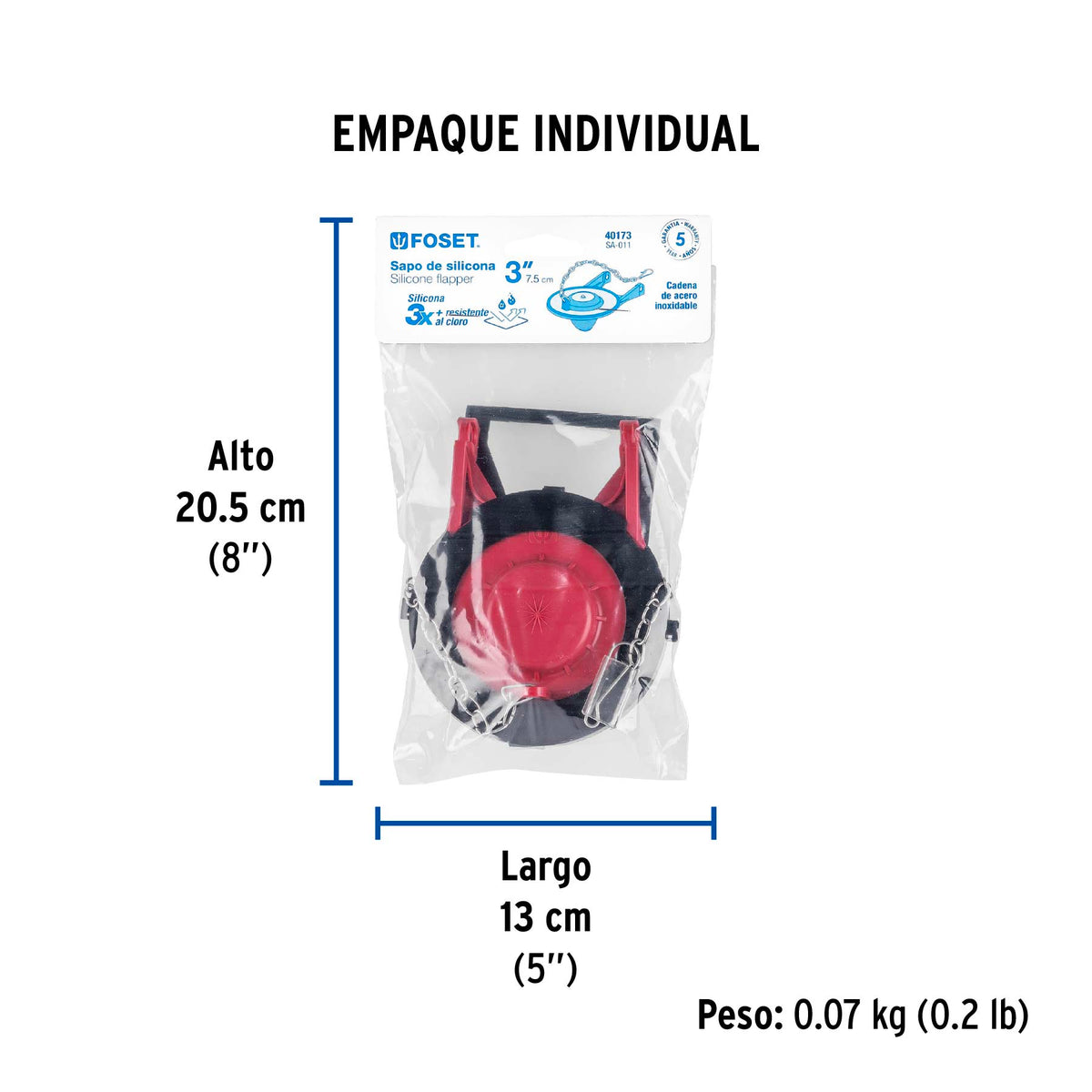 Sapo de 3' de silicona para WC,rojo,c/cadena de acero inox