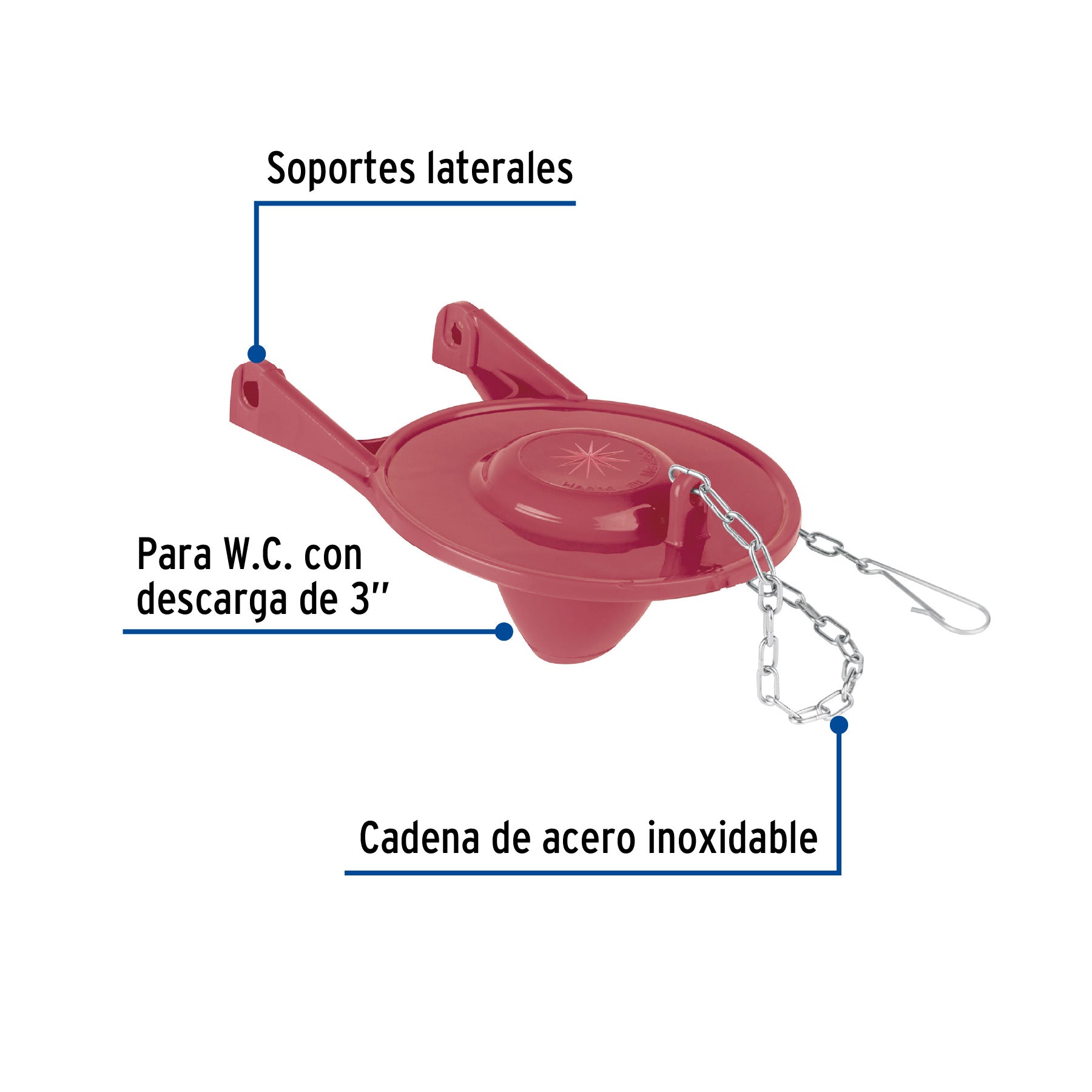 Sapo de 3' de silicona para WC,rojo,c/cadena de acero inox