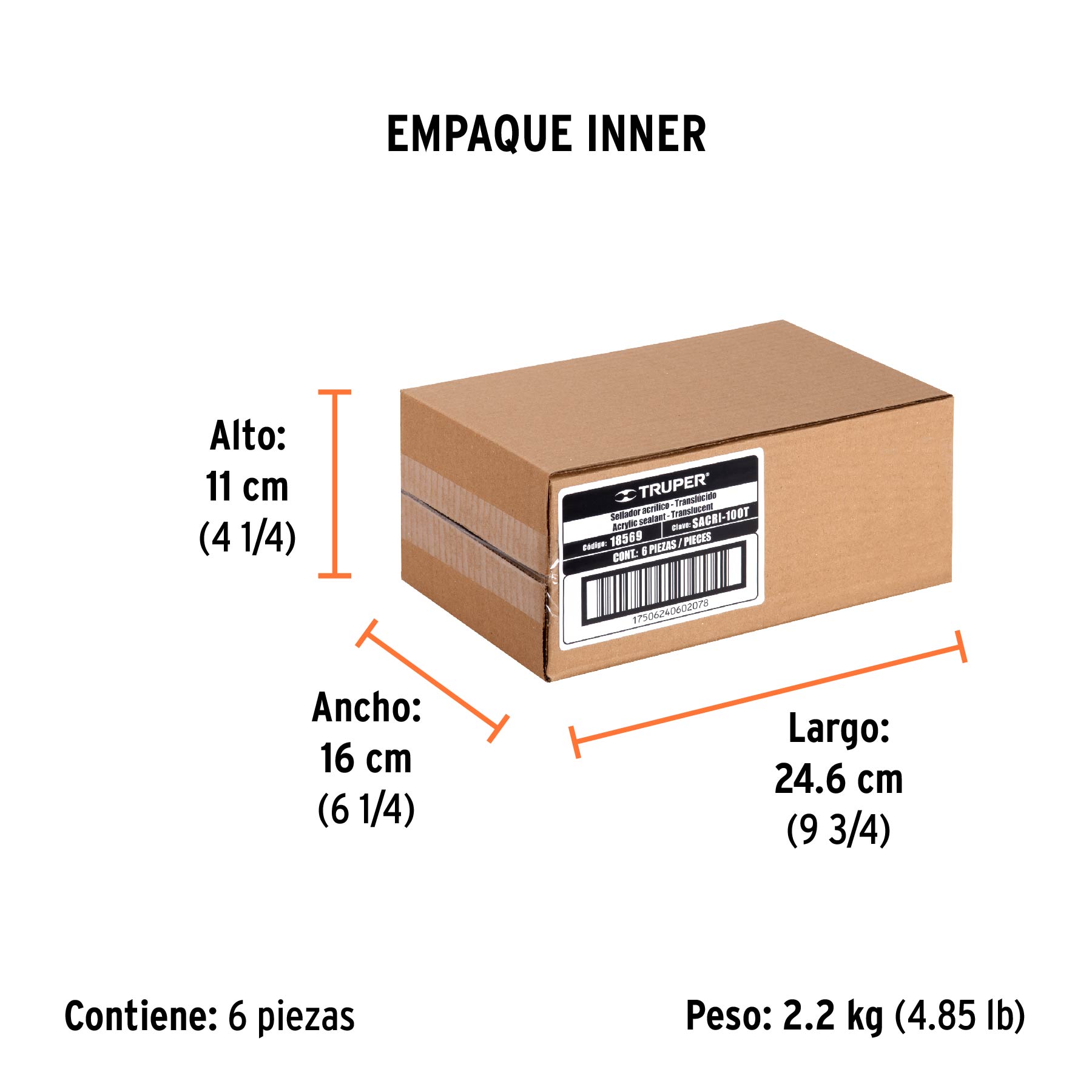 Sellador acrilico, 280 ml, transparente