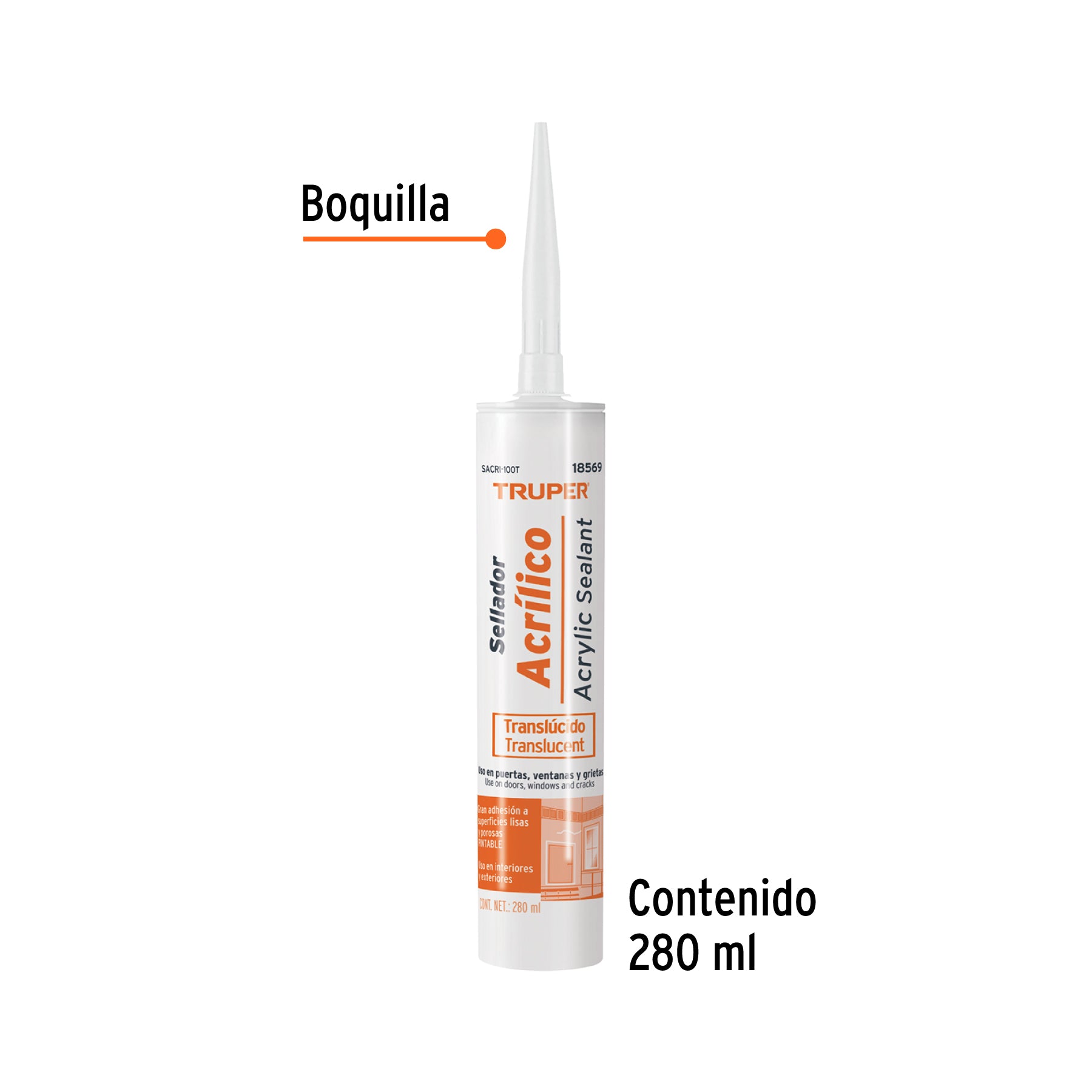 Sellador acrilico, 280 ml, transparente