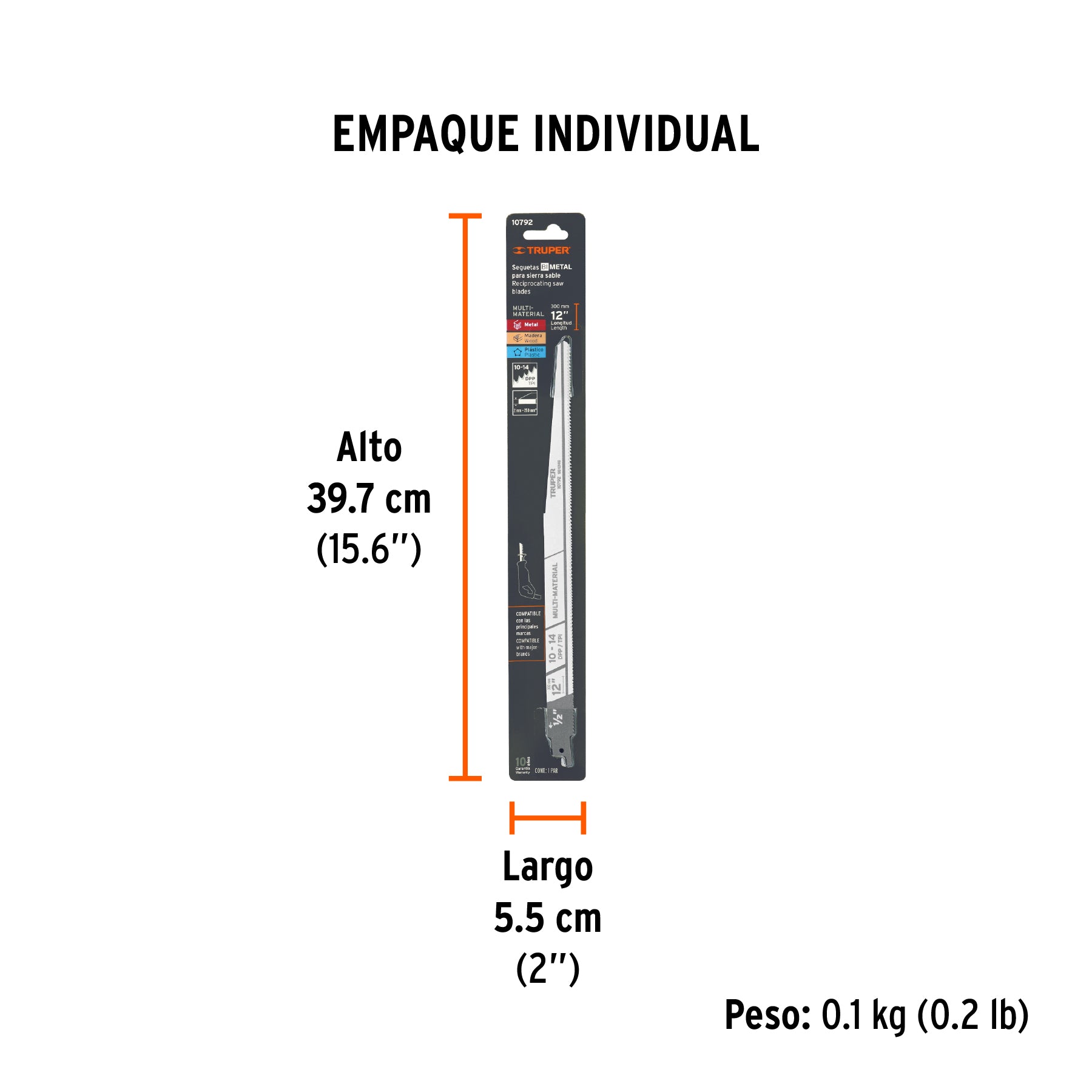 Segueta sierra sable, 12", 10-14 DPP, cónica, usos generales