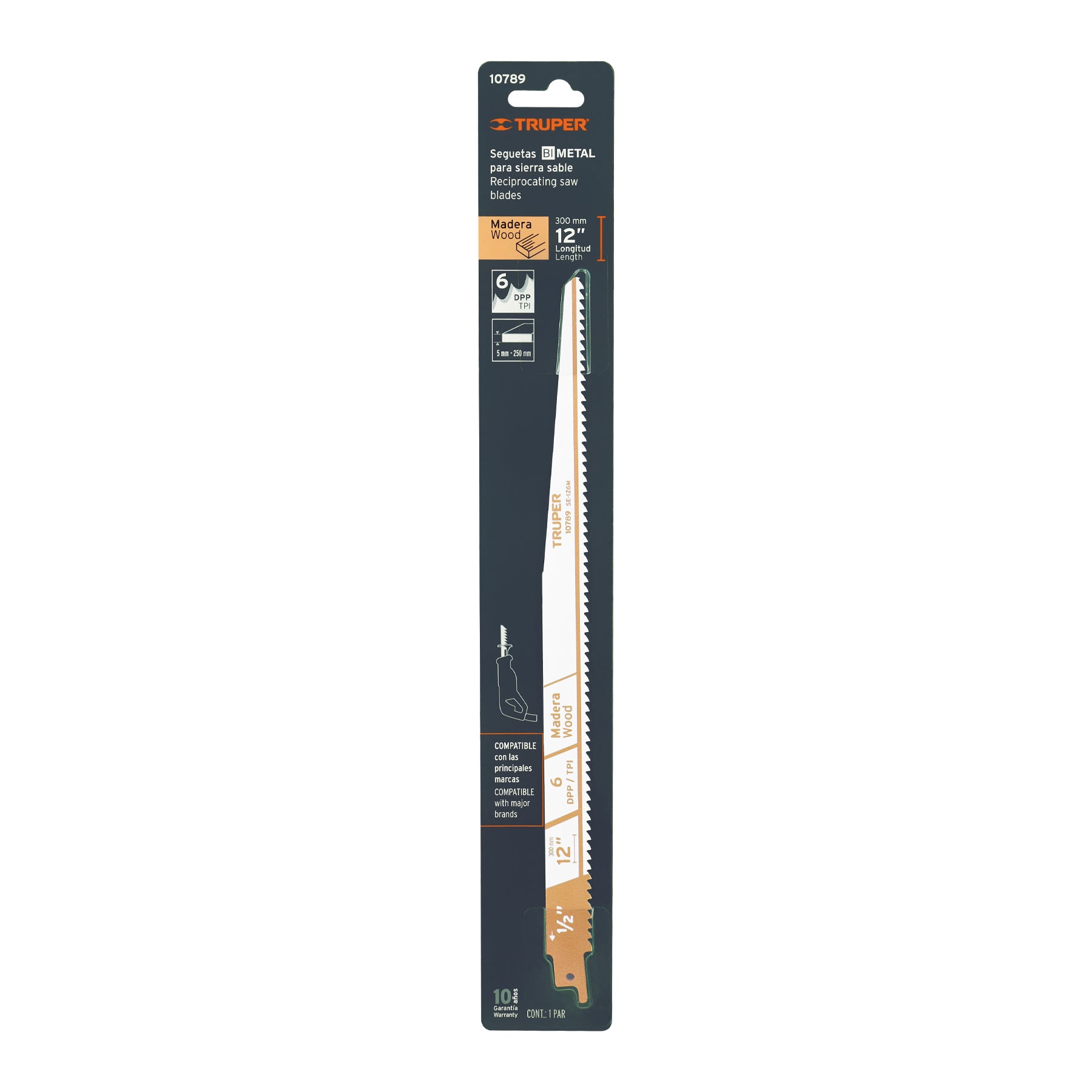 Segueta sierra sable, 12", 6 DPP, cónica para madera, 2 pzas