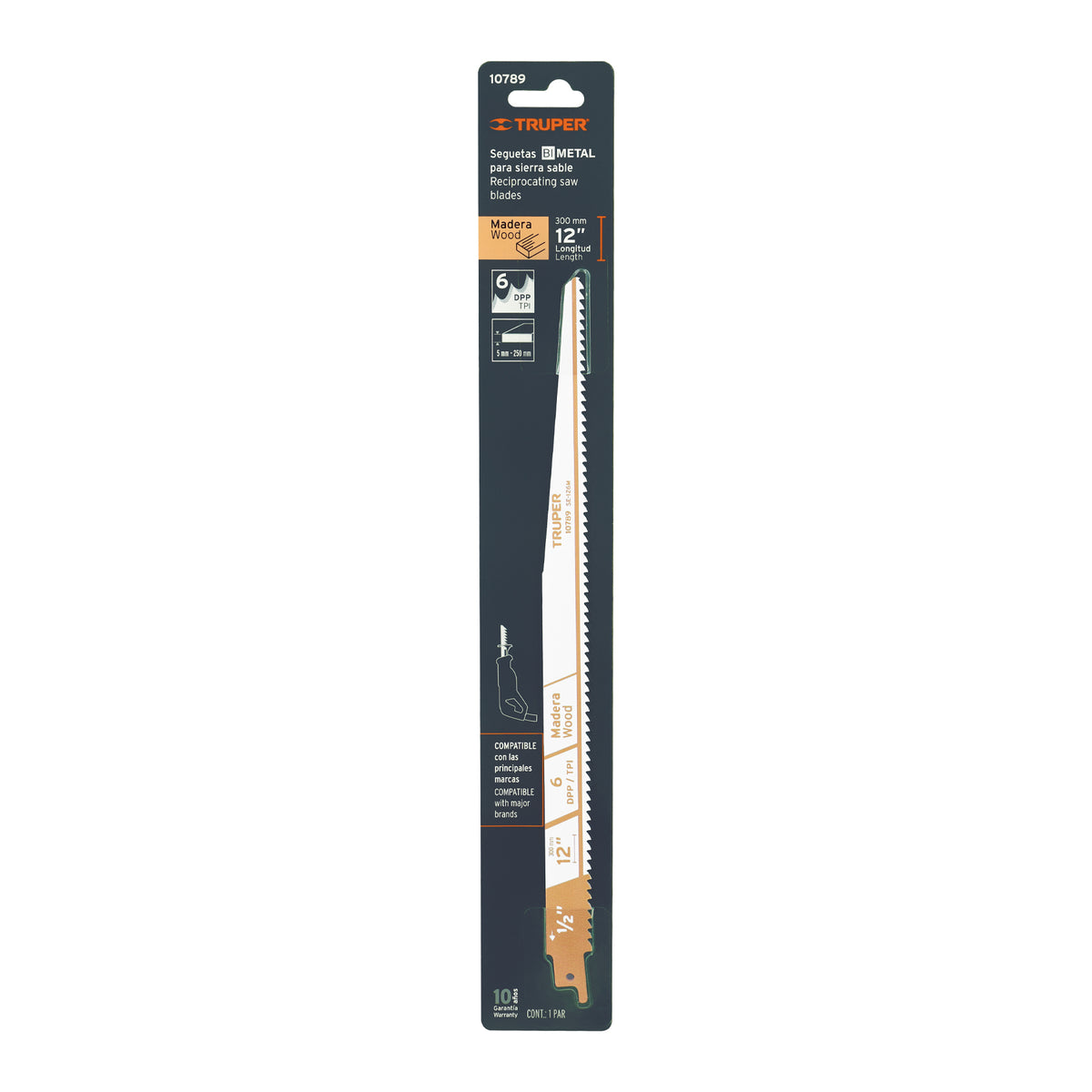 Segueta sierra sable, 12", 6 DPP, cónica para madera, 2 pzas