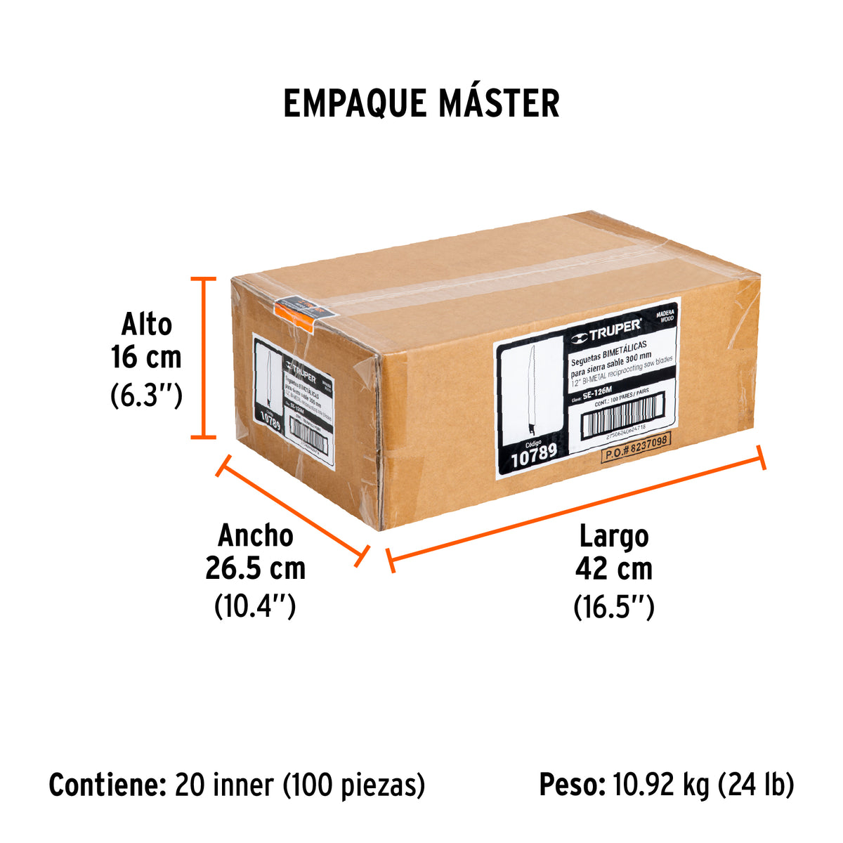 Segueta sierra sable, 12", 6 DPP, cónica para madera, 2 pzas