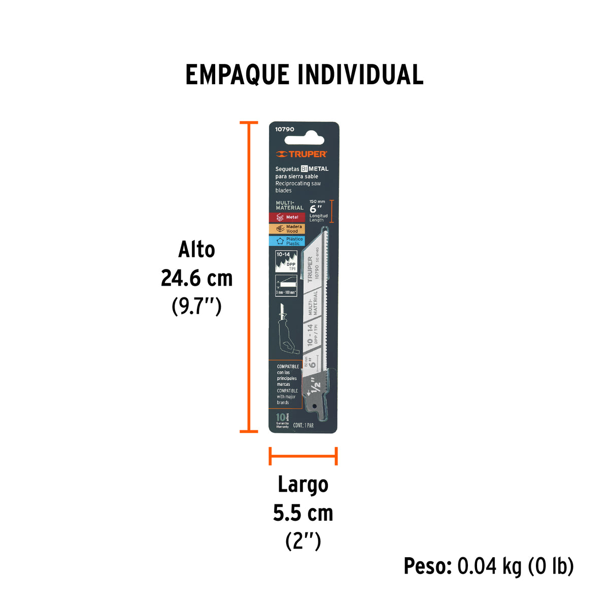 Segueta sierra sable, 6", 10-14 DPP, recta, usos generales