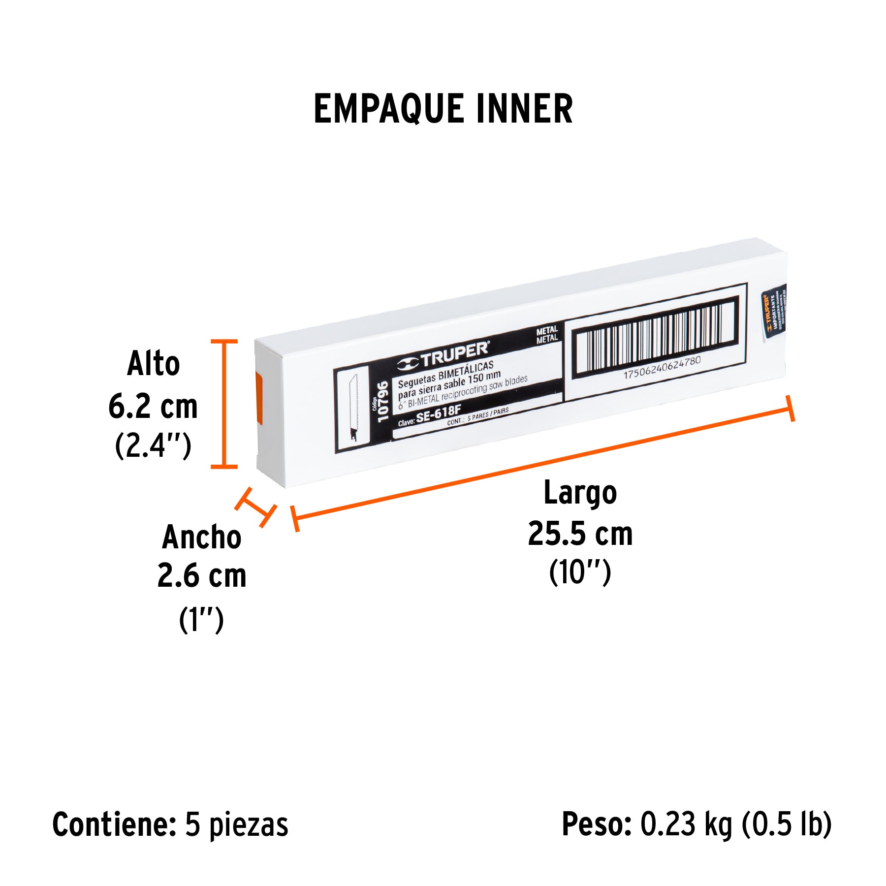 Segueta sierra sable, 6", 18 DPP, recta para metales, 2 pzas