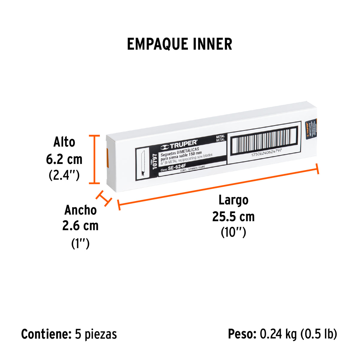 Segueta sierra sable, 6", 24 DPP, recta para metales, 2 pzas