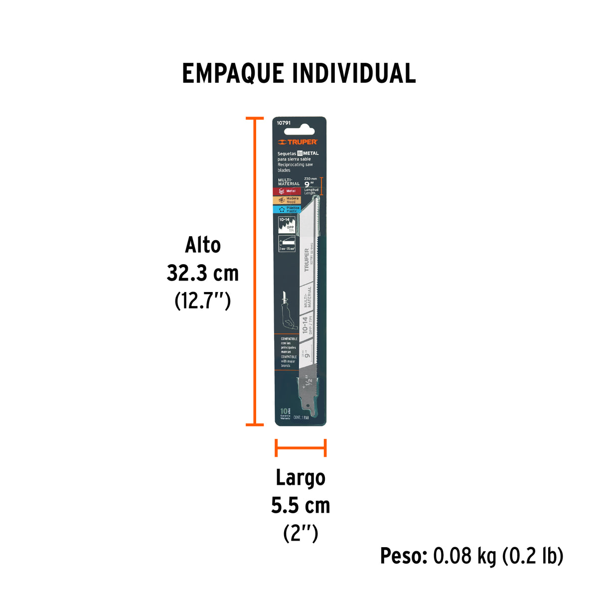 Segueta sierra sable, 9", 10-14 DPP, recta, usos generales