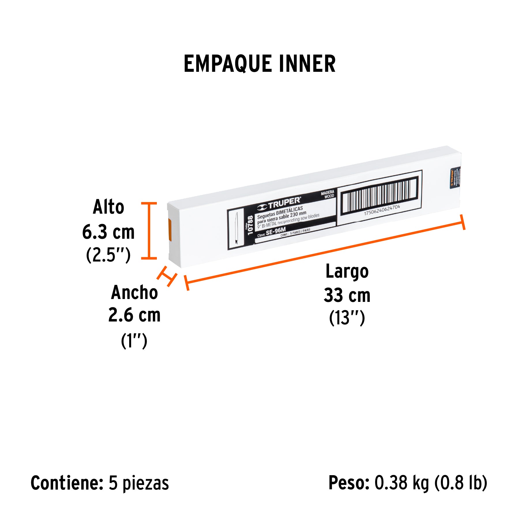 Segueta sierra sable, 9", 6 DPP, cónica para madera, 2 pzas