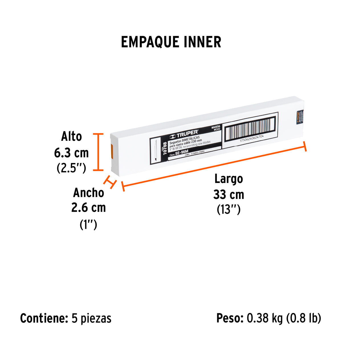 Segueta sierra sable, 9", 6 DPP, cónica para madera, 2 pzas