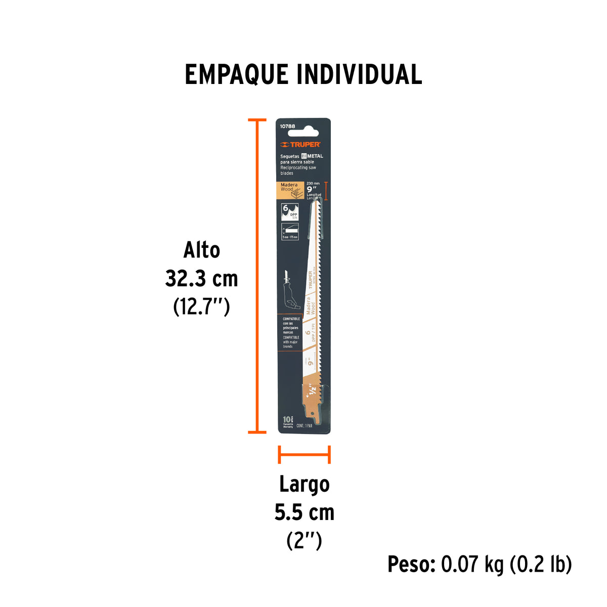Segueta sierra sable, 9", 6 DPP, cónica para madera, 2 pzas