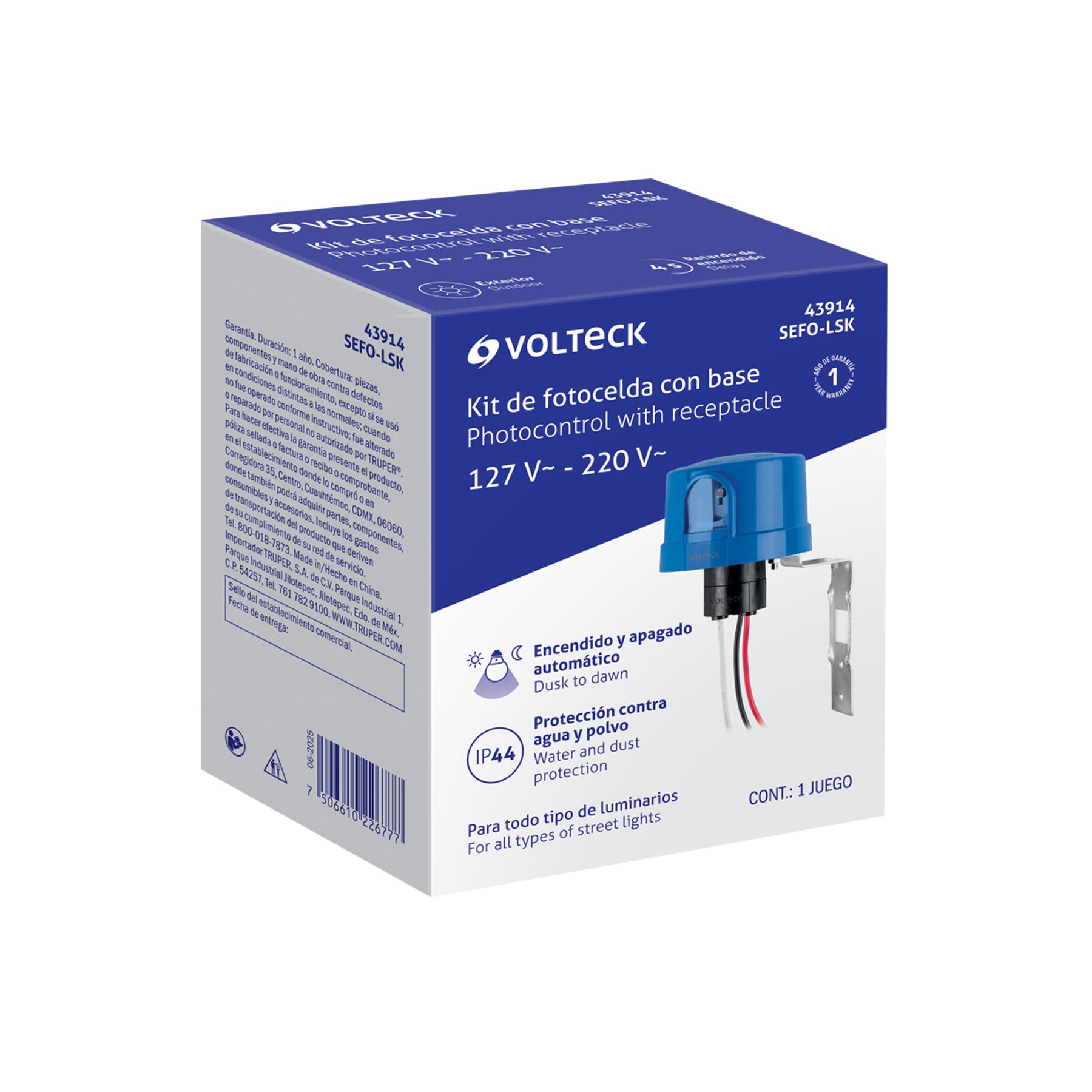 Kit de Fotocelda de 1/2 vuelta y base, 127 - 220 V, VOLTECK