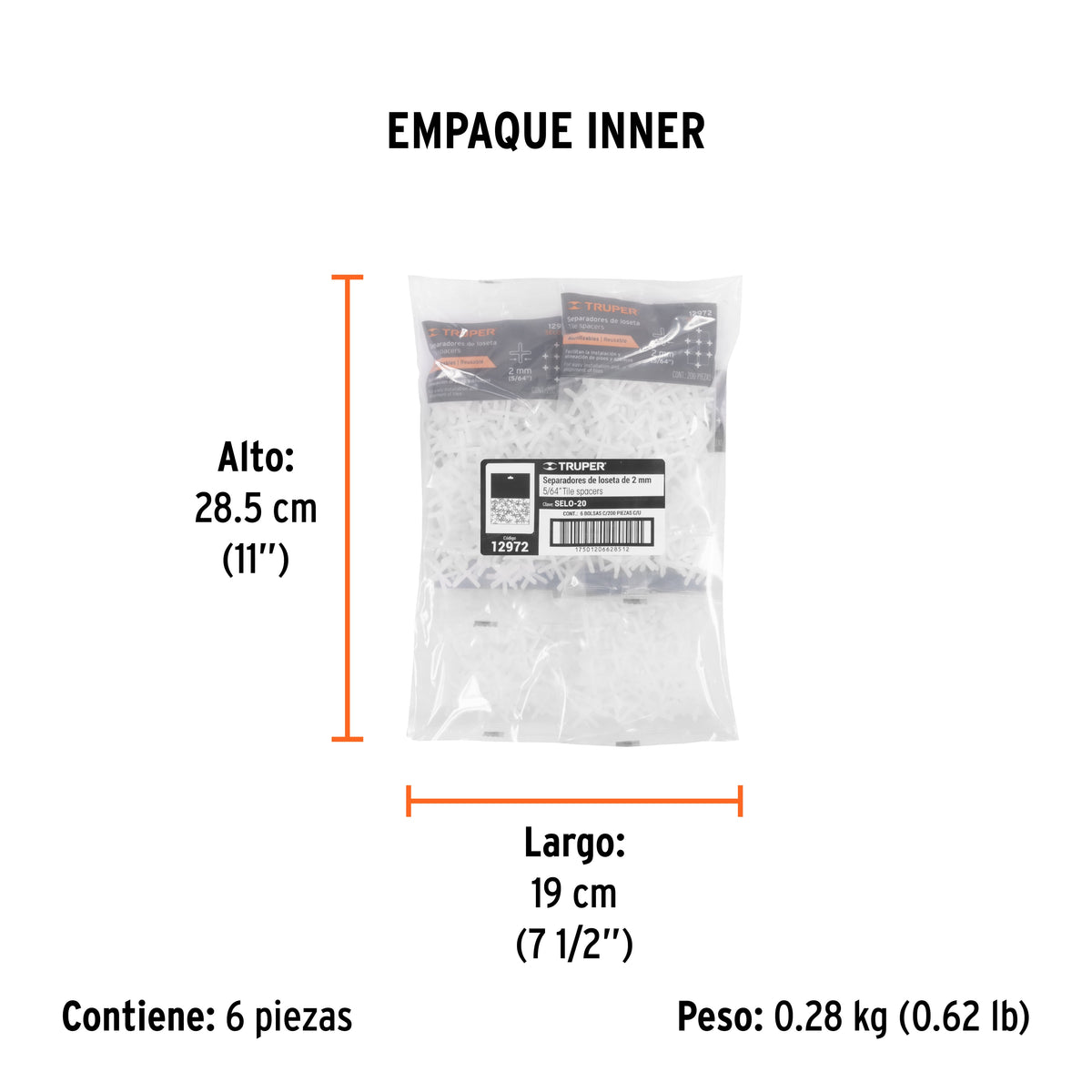Bolsa con 200 separadores de 2 mm de losetas, TRUPER