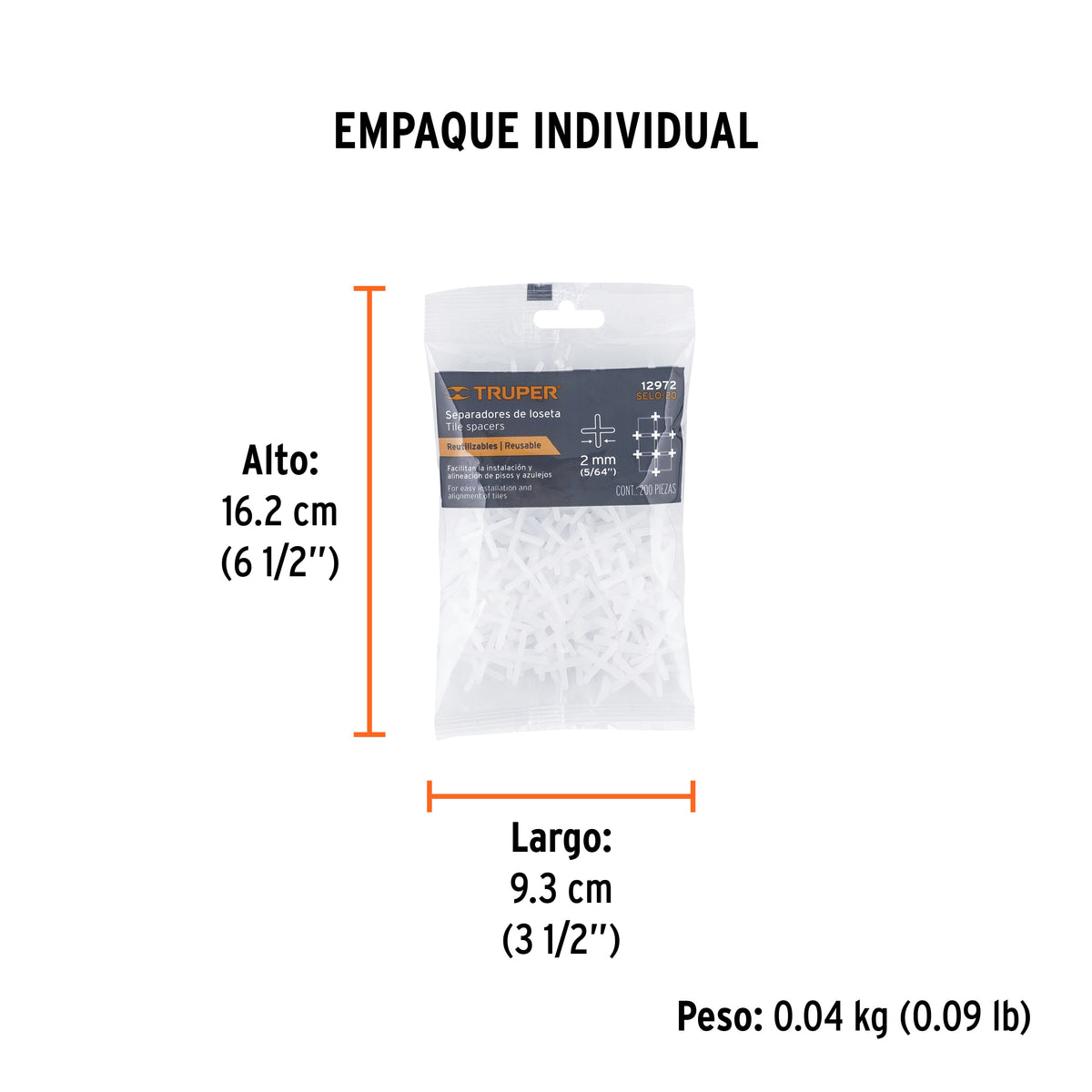 Bolsa con 200 separadores de 2 mm de losetas, TRUPER