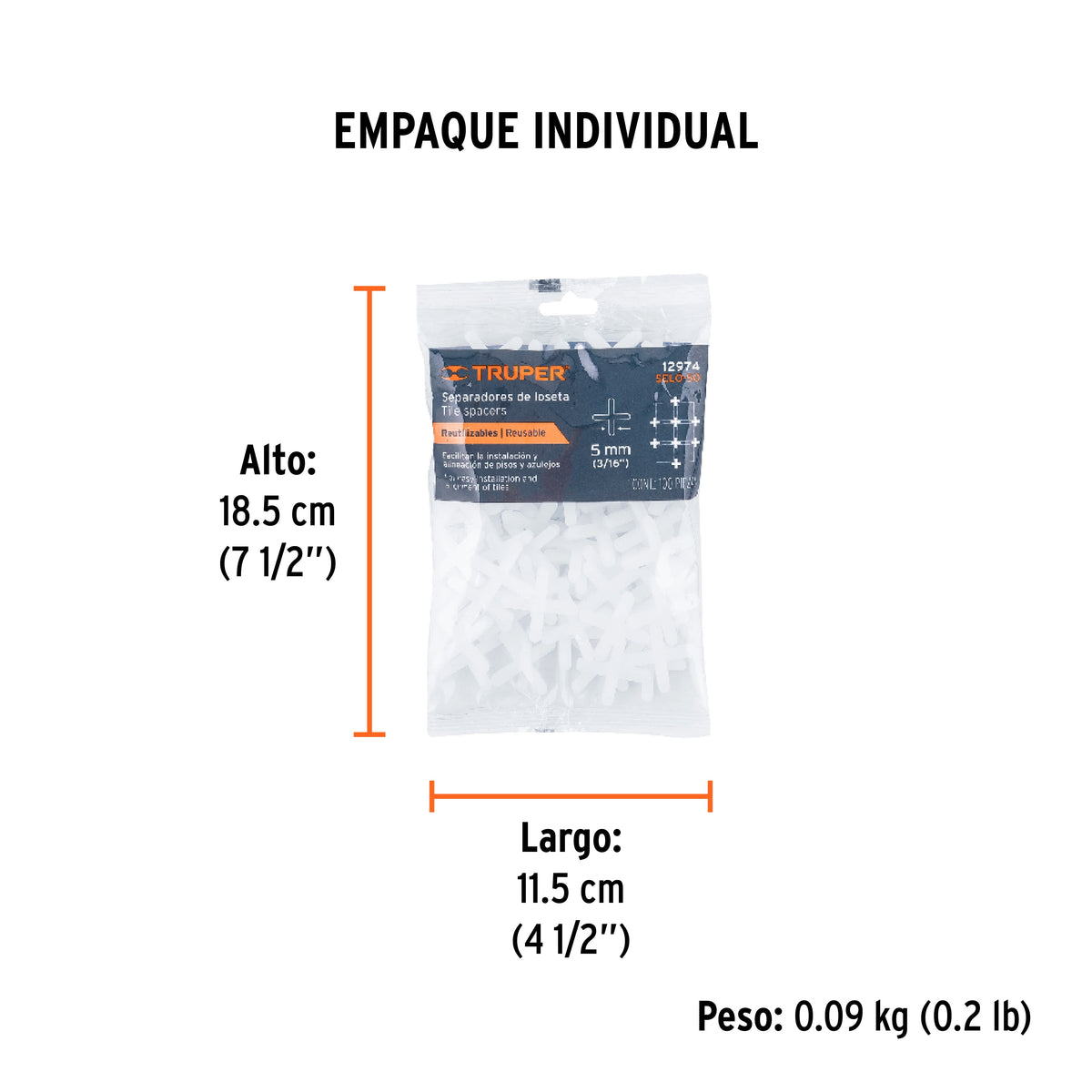 Separadores de losetas 5 mm, bolsa con 100 pzas