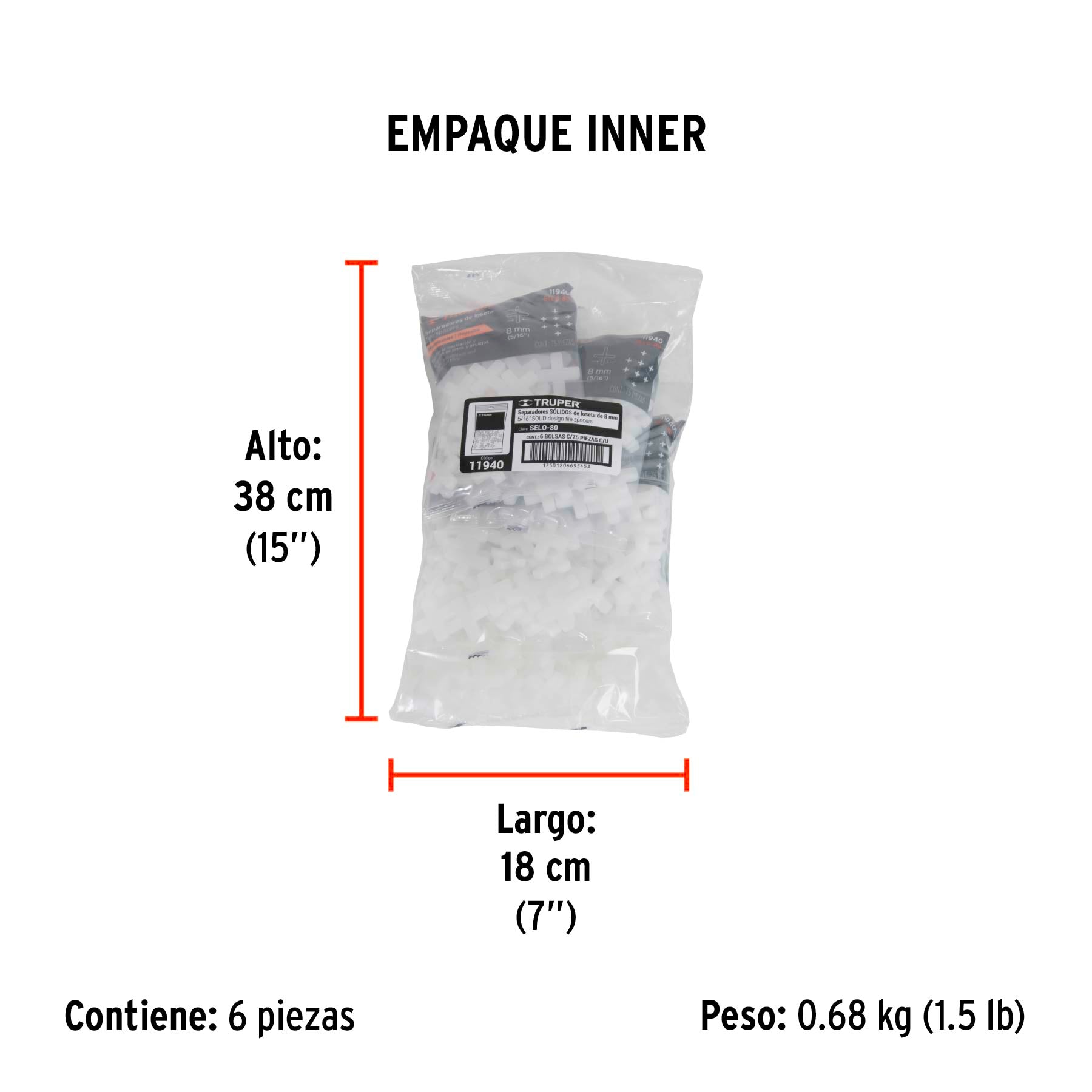 Separadores de losetas, 8 mm, bolsa con 75 pzas