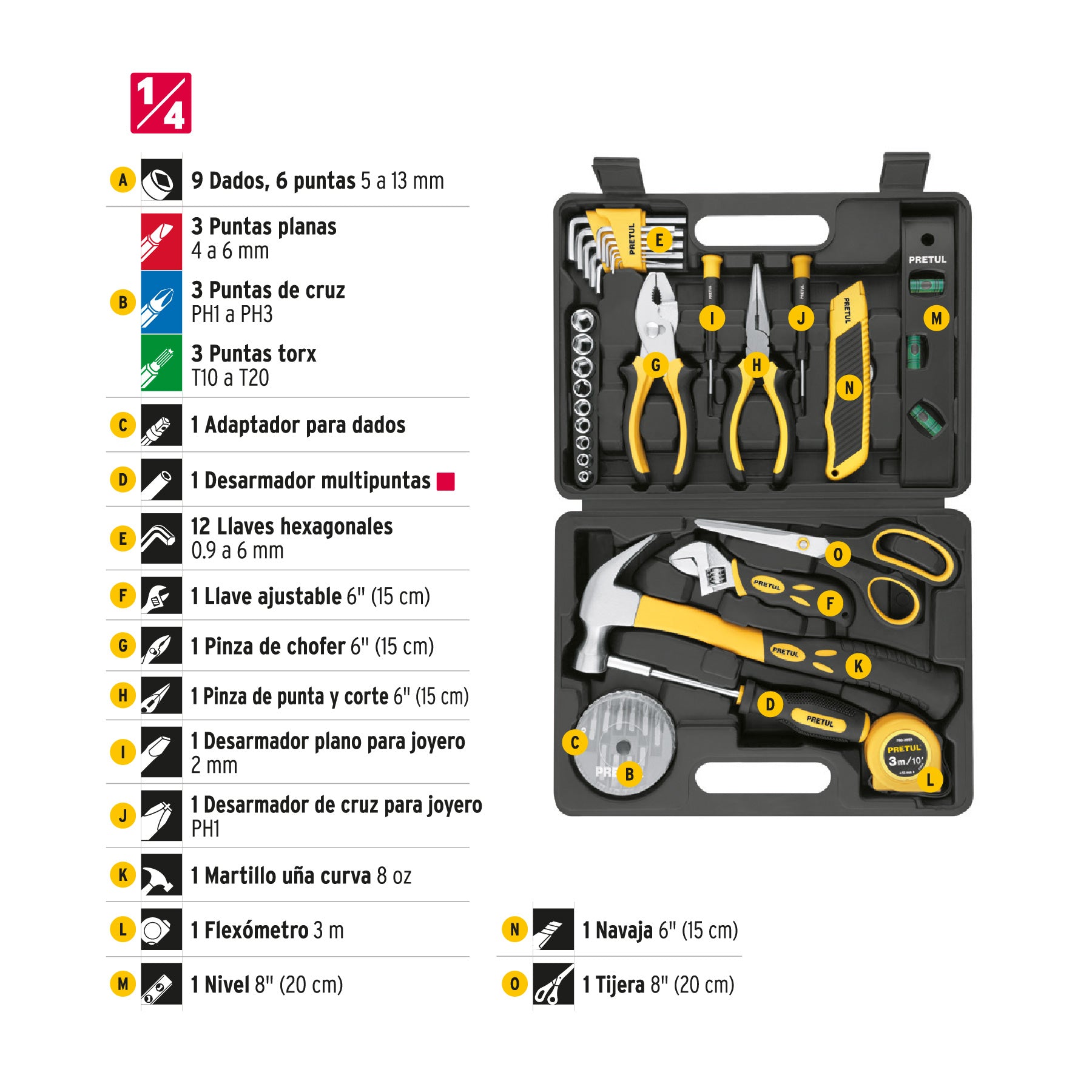 Set de herramientas, 42 piezas, comfort grip, Pretul