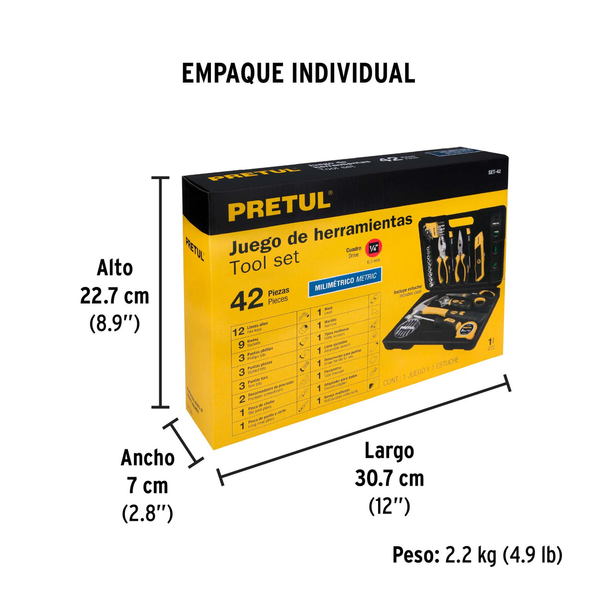 Set de herramientas, 42 piezas, comfort grip, Pretul
