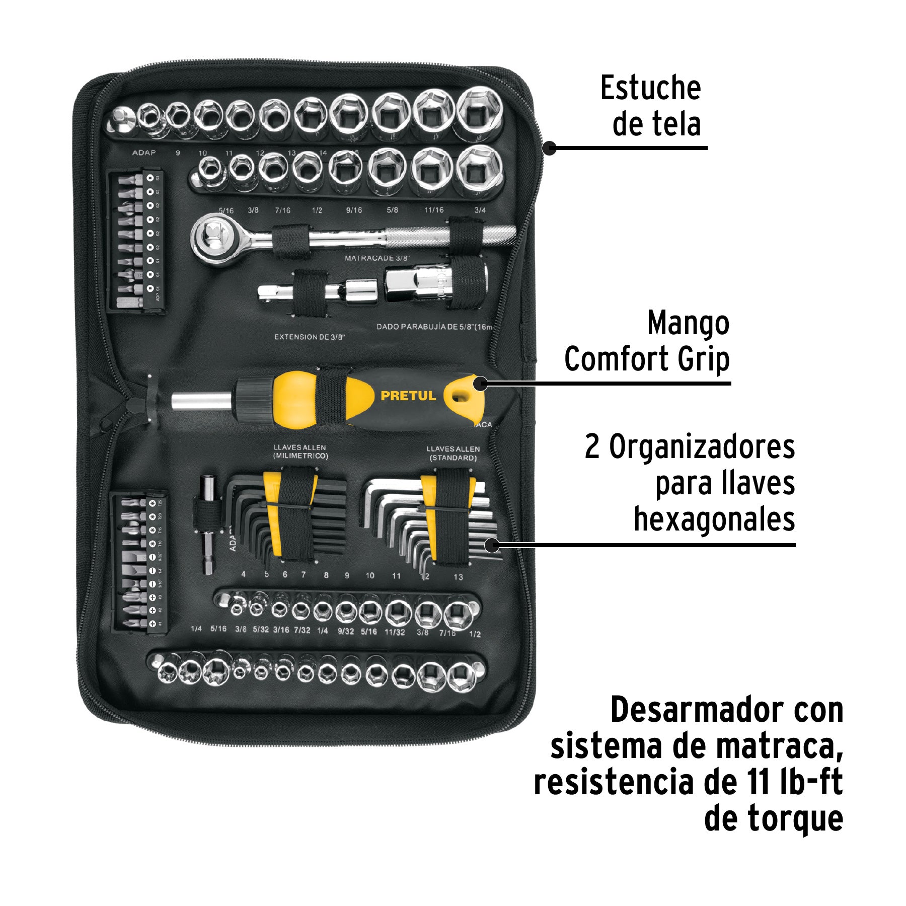 Set de herramientas para mecánica, 83 piezas, pretul