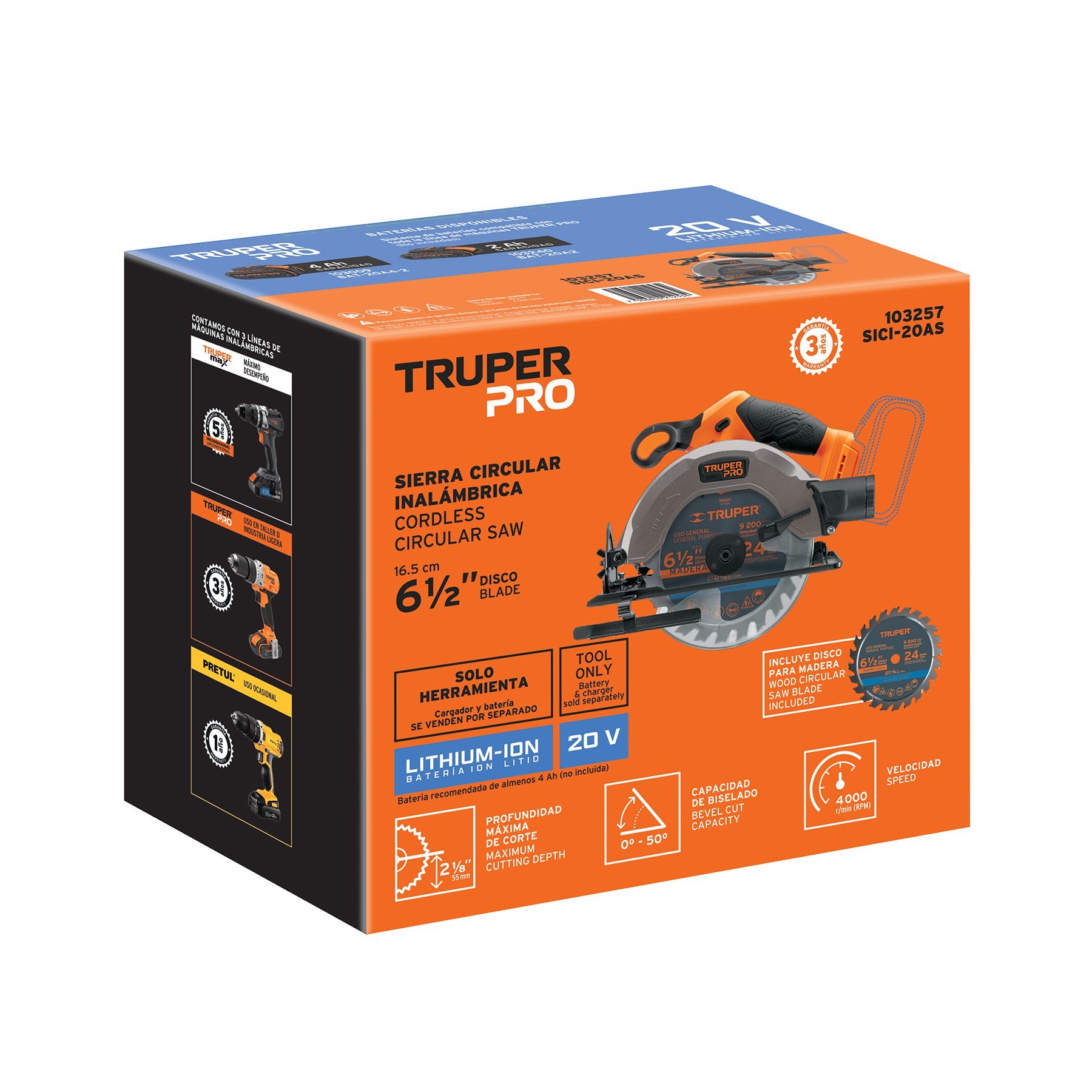 Sierra circular 6-1/2', 20V, sin accesorios, PRO
