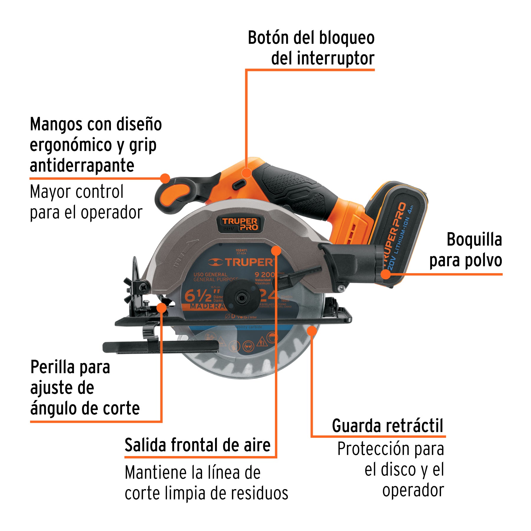 Sierra circular 6-1/2', 20V, 1 batería 4Ah, PRO
