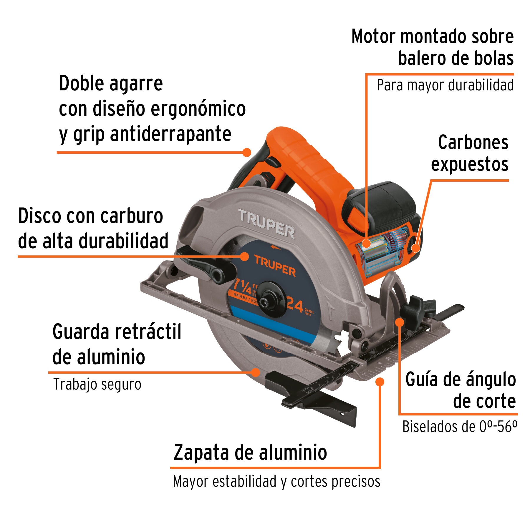 Sierra circular, 7-1/4", profesional, 1500 W