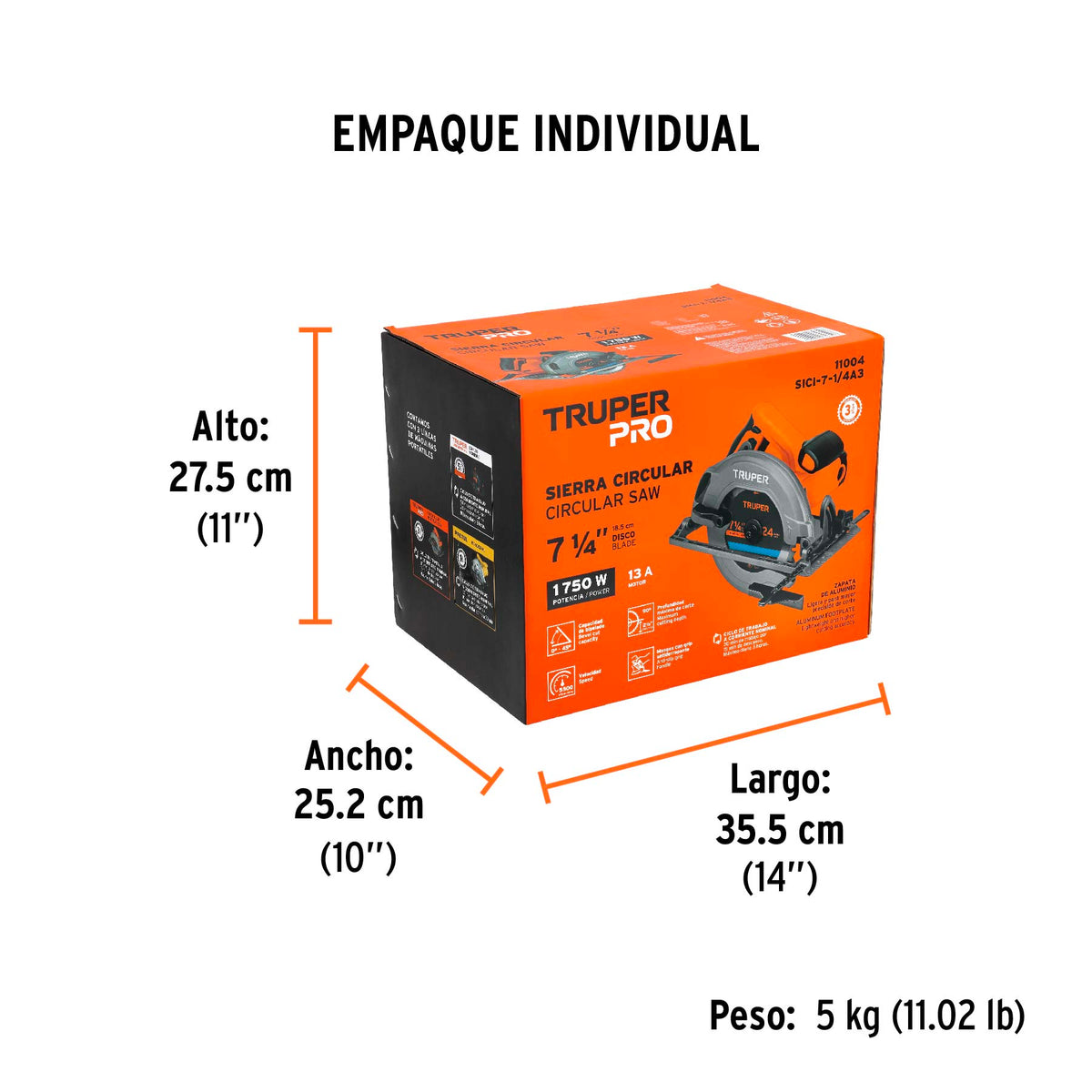 Sierra circular, 7-1/4", profesional, 1500 W