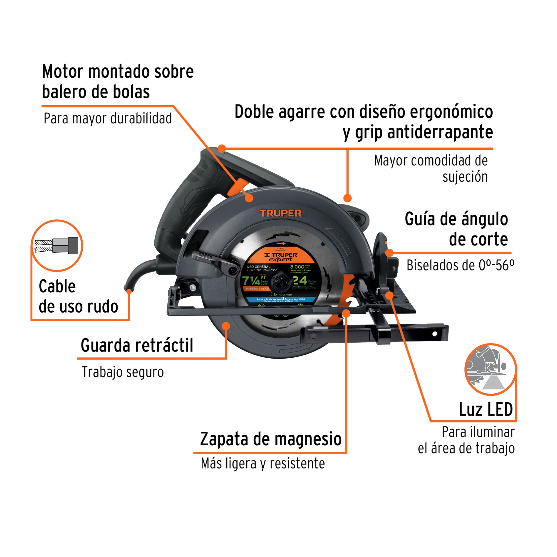 Sierra circular 7-1/4", industrial, 1800 W sustituye 11004
