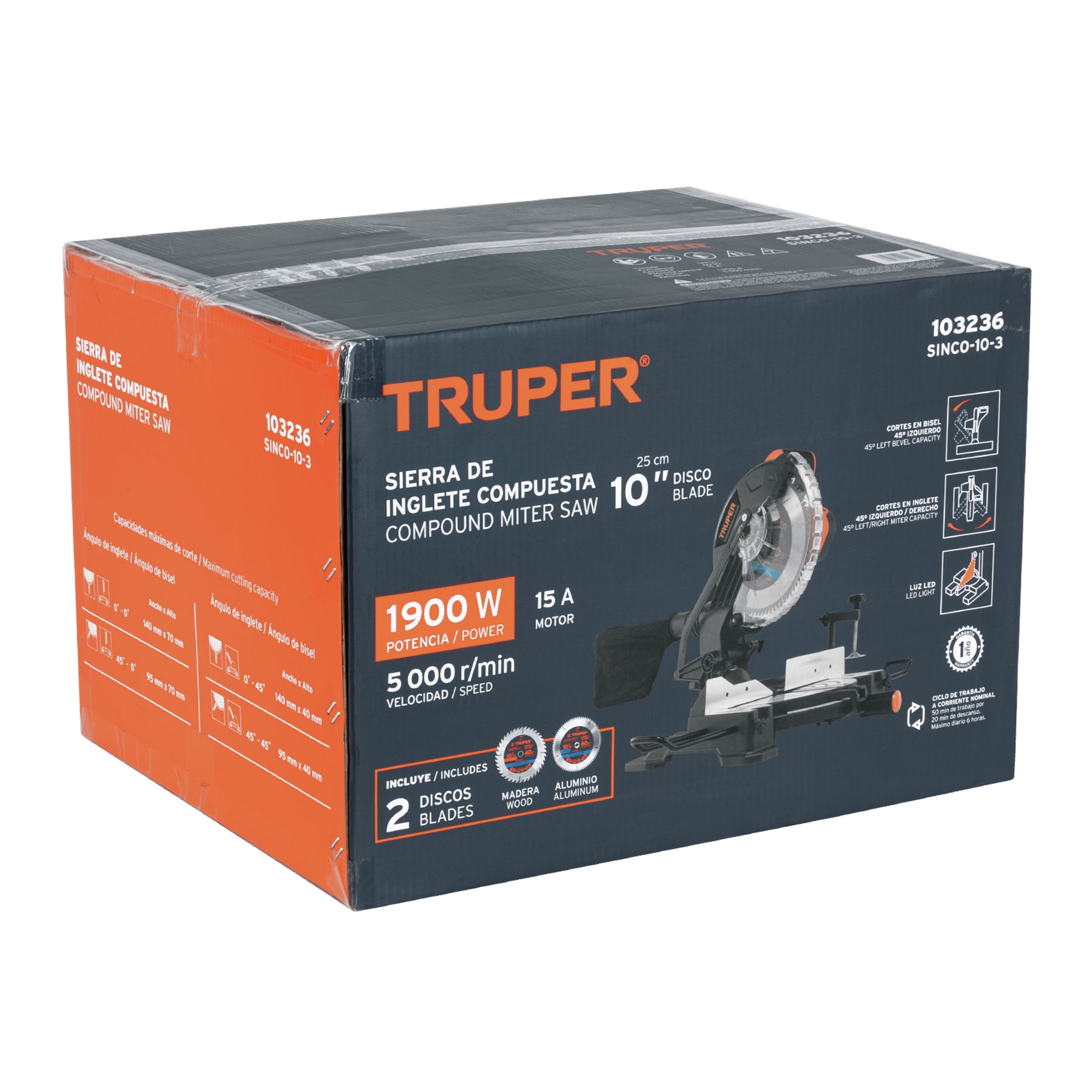 Sierra de inglete 10', 1800 W compuesta, Truper