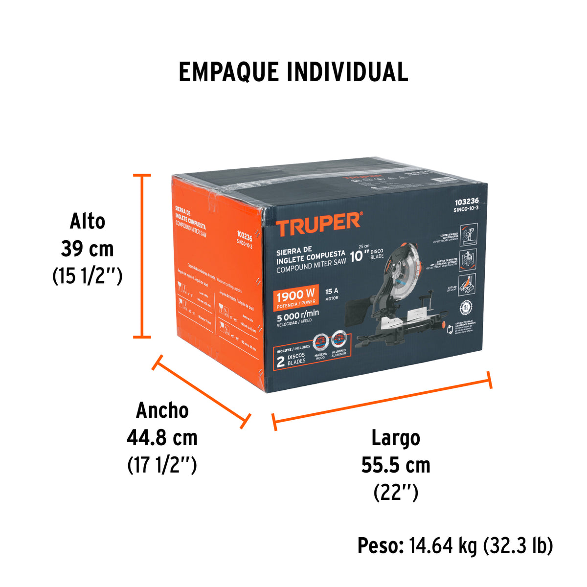 Sierra de inglete 10', 1800 W compuesta, Truper