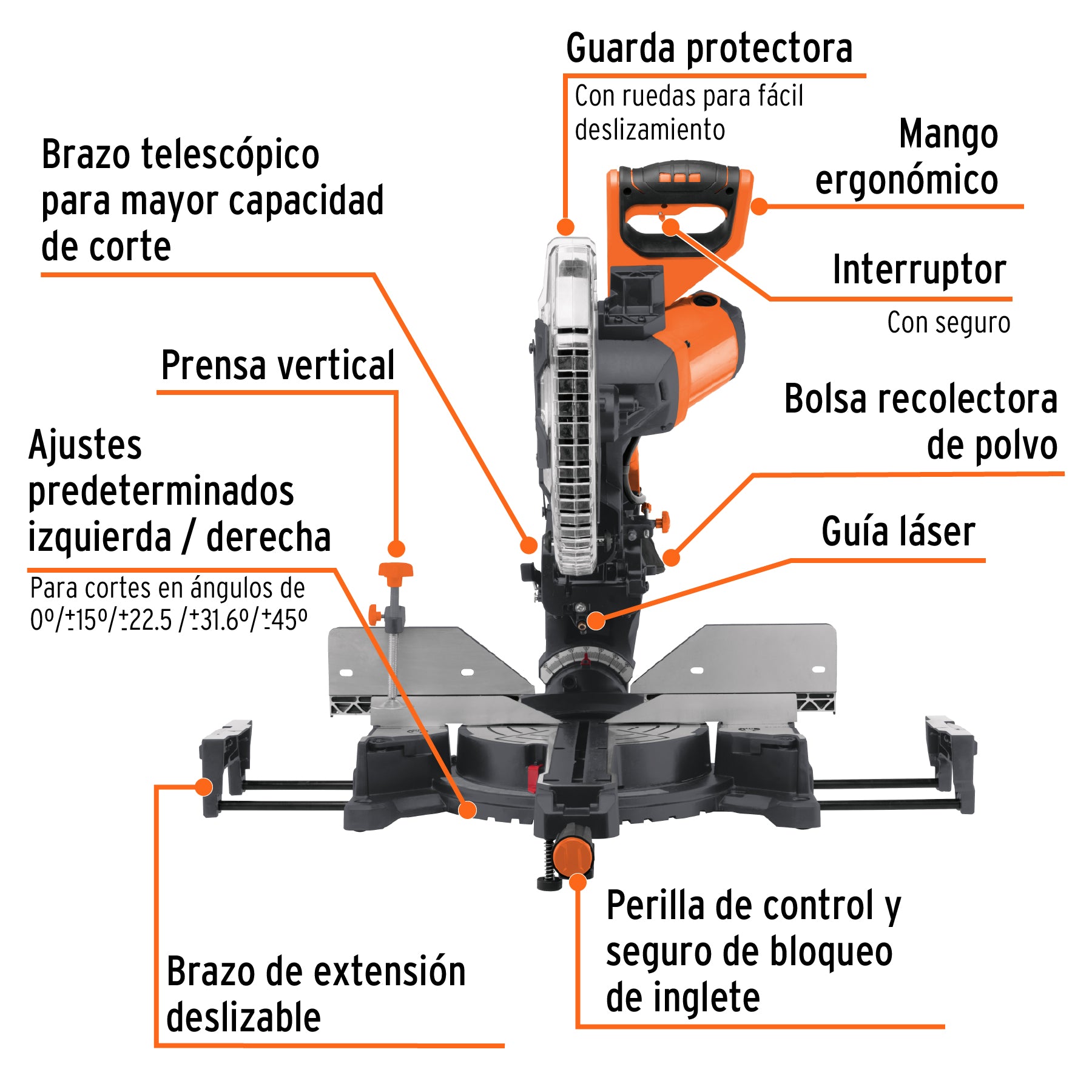 Sierra de inglete 12', 2000 W telescópica compuesta, Truper