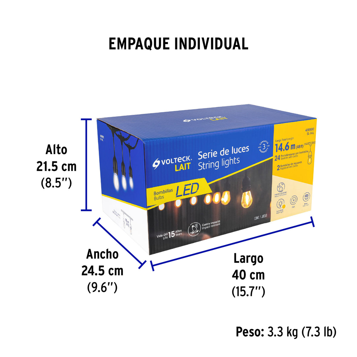 Serie de 24 luces de LED para exterior, 14.6 m