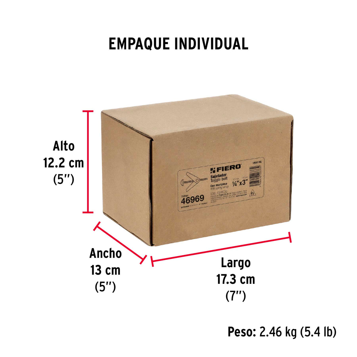 Caja con 100 sujetadores tipo mariposa de 1/4' x 3', Fiero