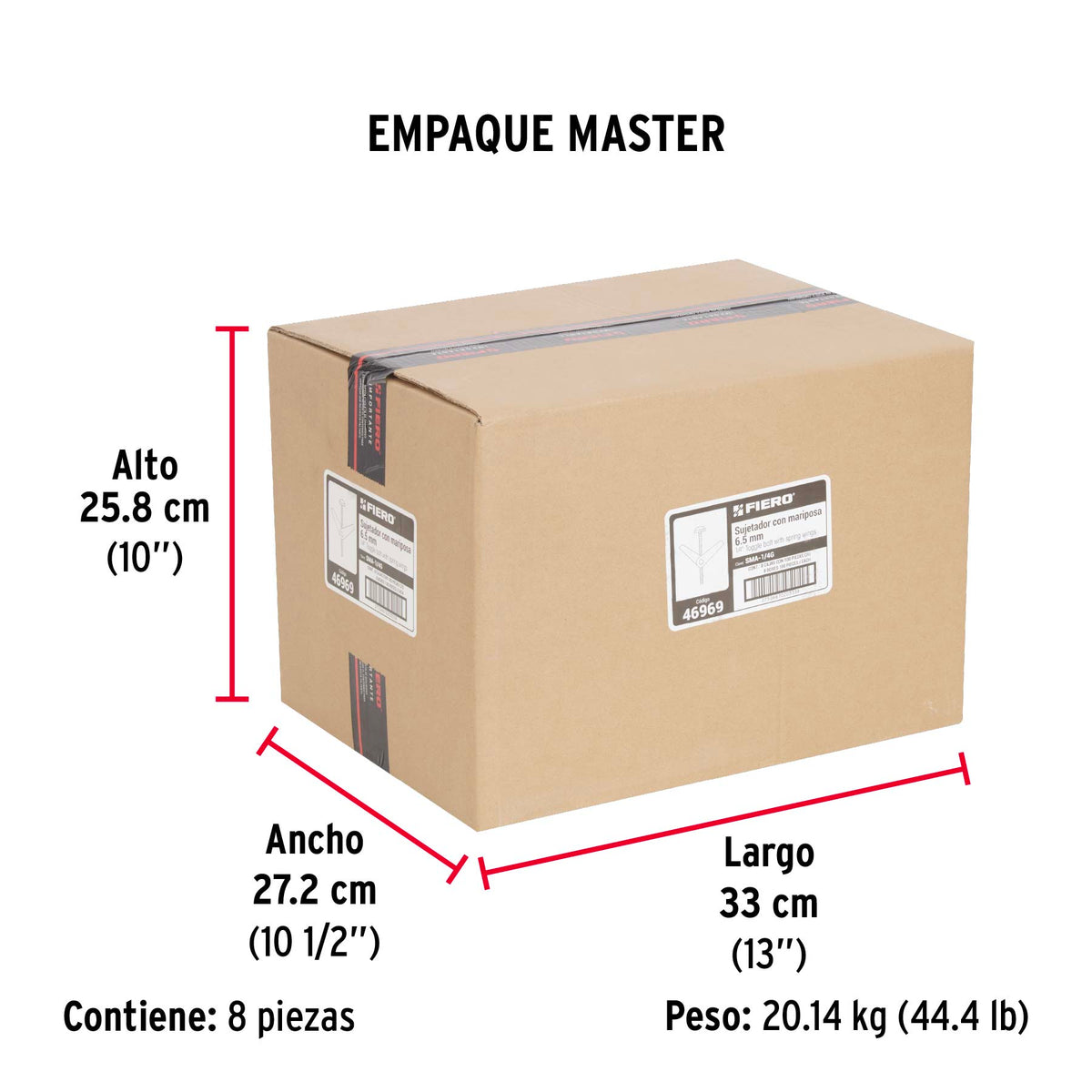 Caja con 100 sujetadores tipo mariposa de 1/4' x 3', Fiero