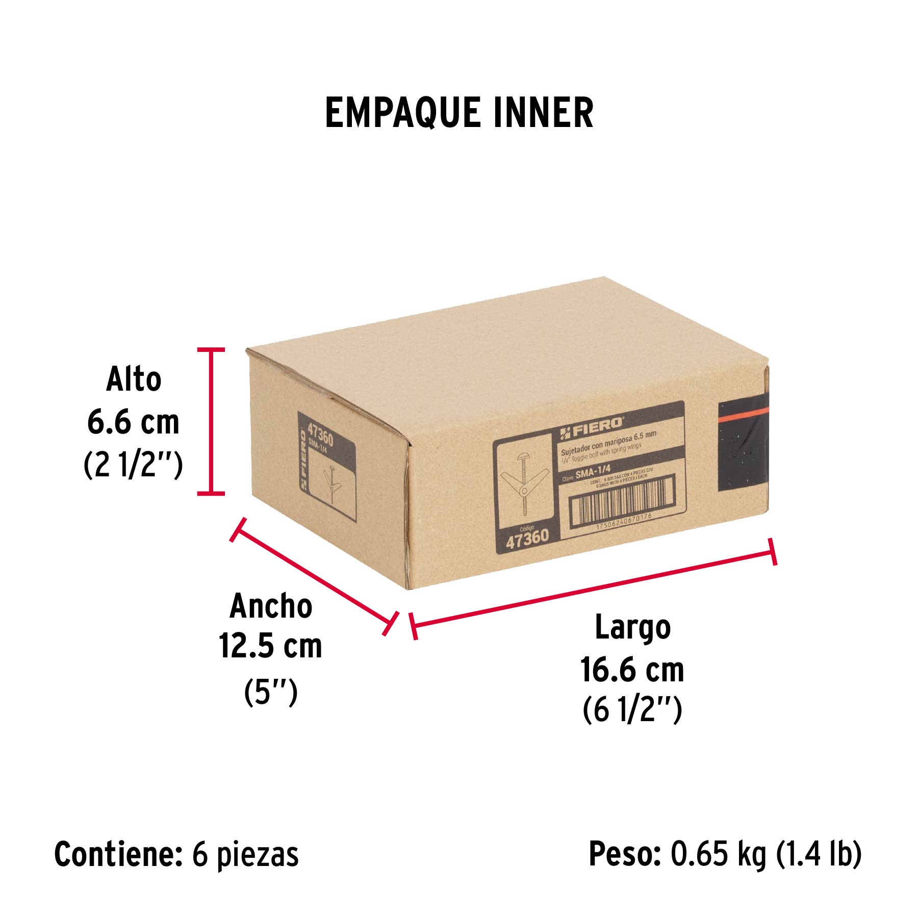 Sujetador tipo mariposa 1/4 X 3", bolsa 4 piezas