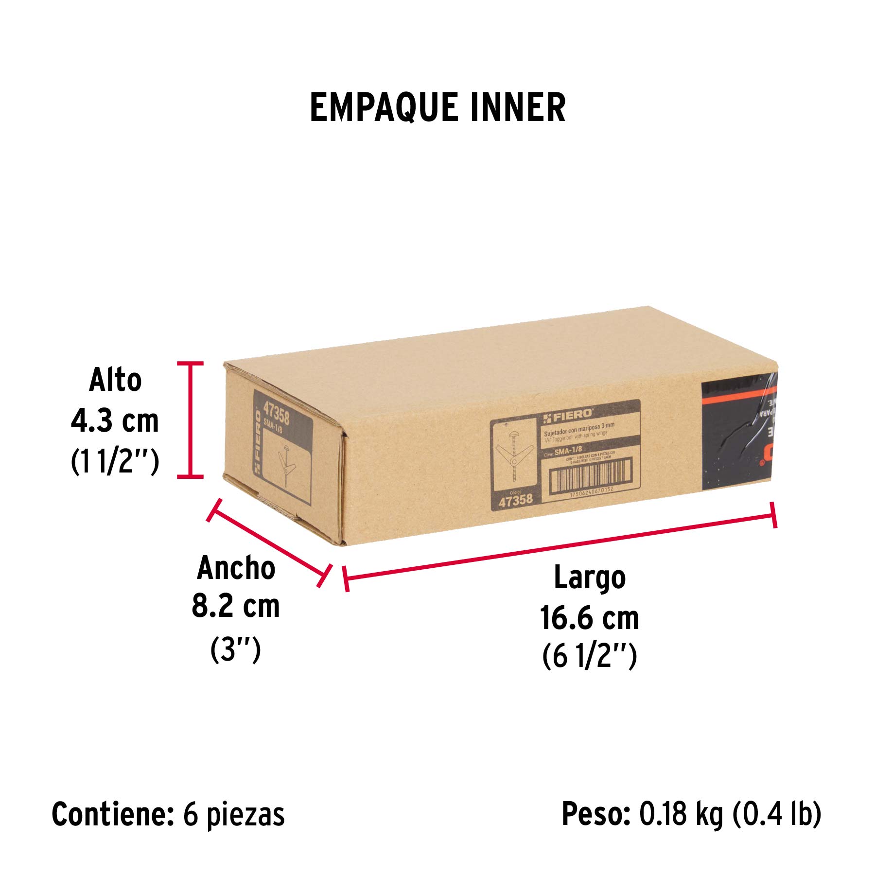 Sujetador tipo mariposa 1/8 X 2", bolsa 4 piezas