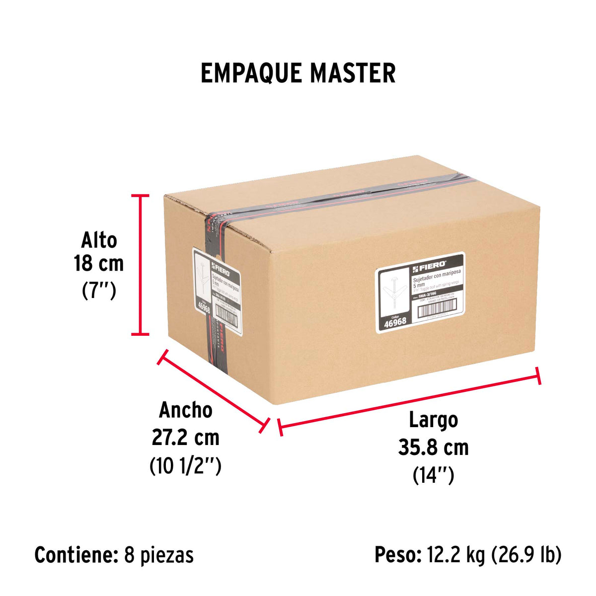 Caja con 100 sujetadores tipo mariposa de 3/16' x 3', Fiero