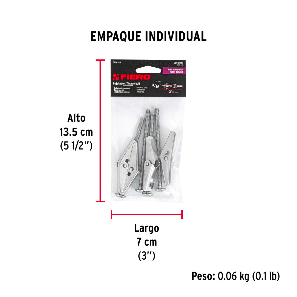 Sujetador tipo mariposa 3/16 X 3", bolsa 4 piezas